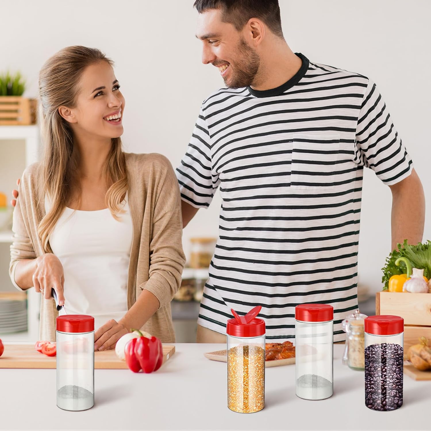 24 recipientes de plástico de 16 onzas para especias, botellas de plástico transparentes reutilizables grandes para especias vacíos de plástico con