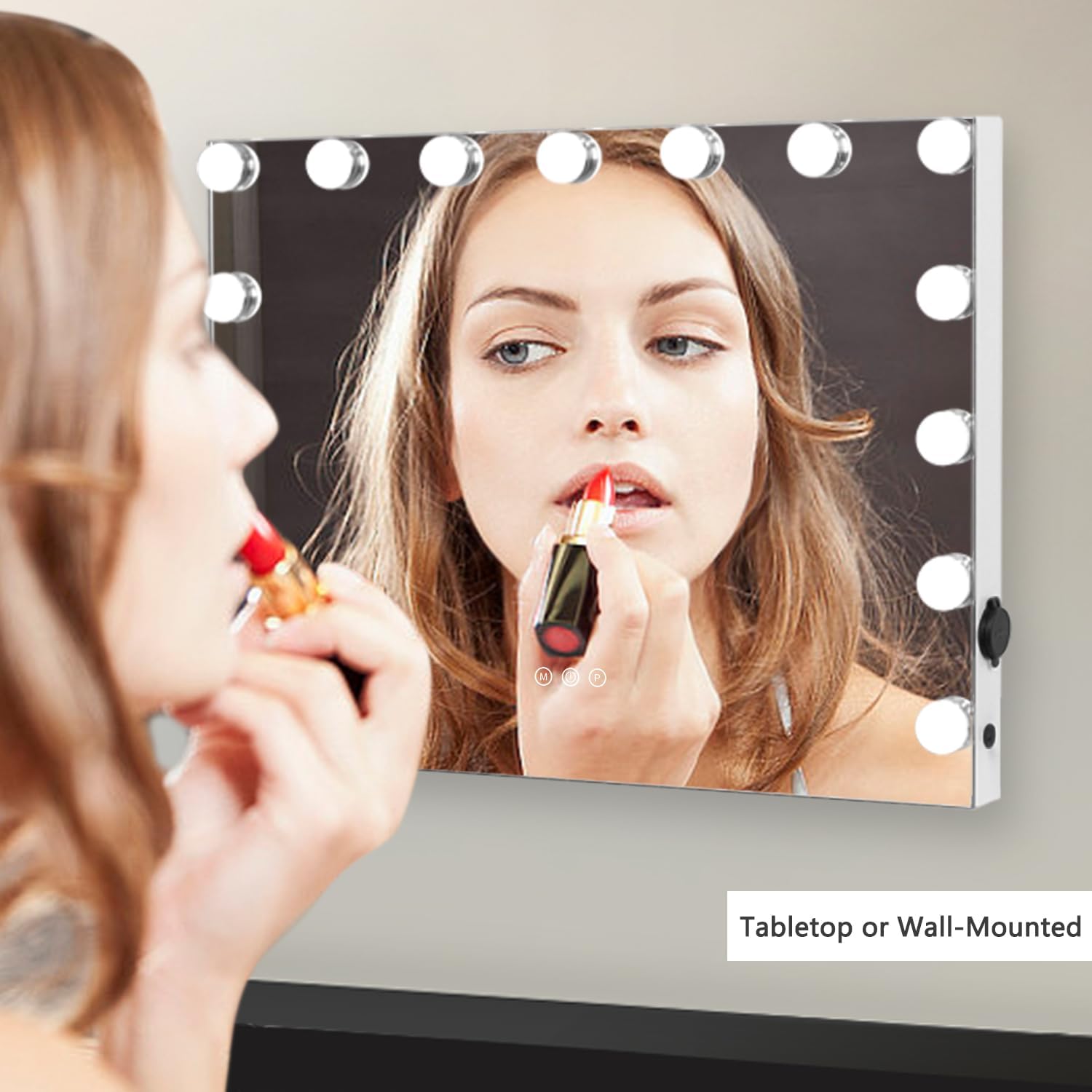 Hollywood – Espejo de maquillaje con luces, 15 bombillas LED regulables, 3 modos de iluminación de color, espejo de maquillaje iluminado con puerto