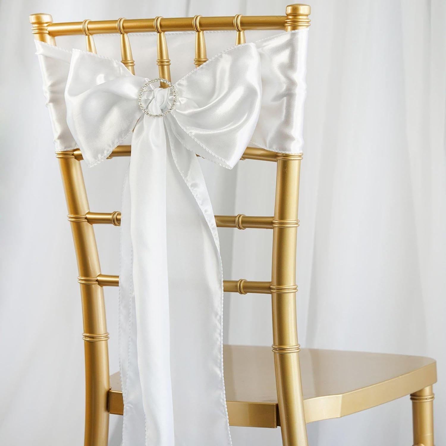 Efavormart – 5 cintas de satén blanco para silla, lazos para decoración de bodas, eventos, silla, moño, fiesta, suministros de decoración de 6 x 106