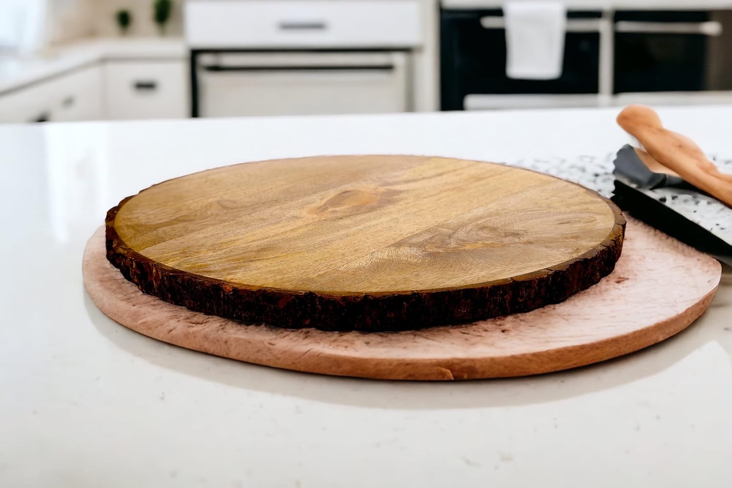 CLEENTABLE Platos de servicio de madera  Plato de bufé redondo de 12 pulgadas para Acción de Gracias, plato de carga para mesa de comedor para