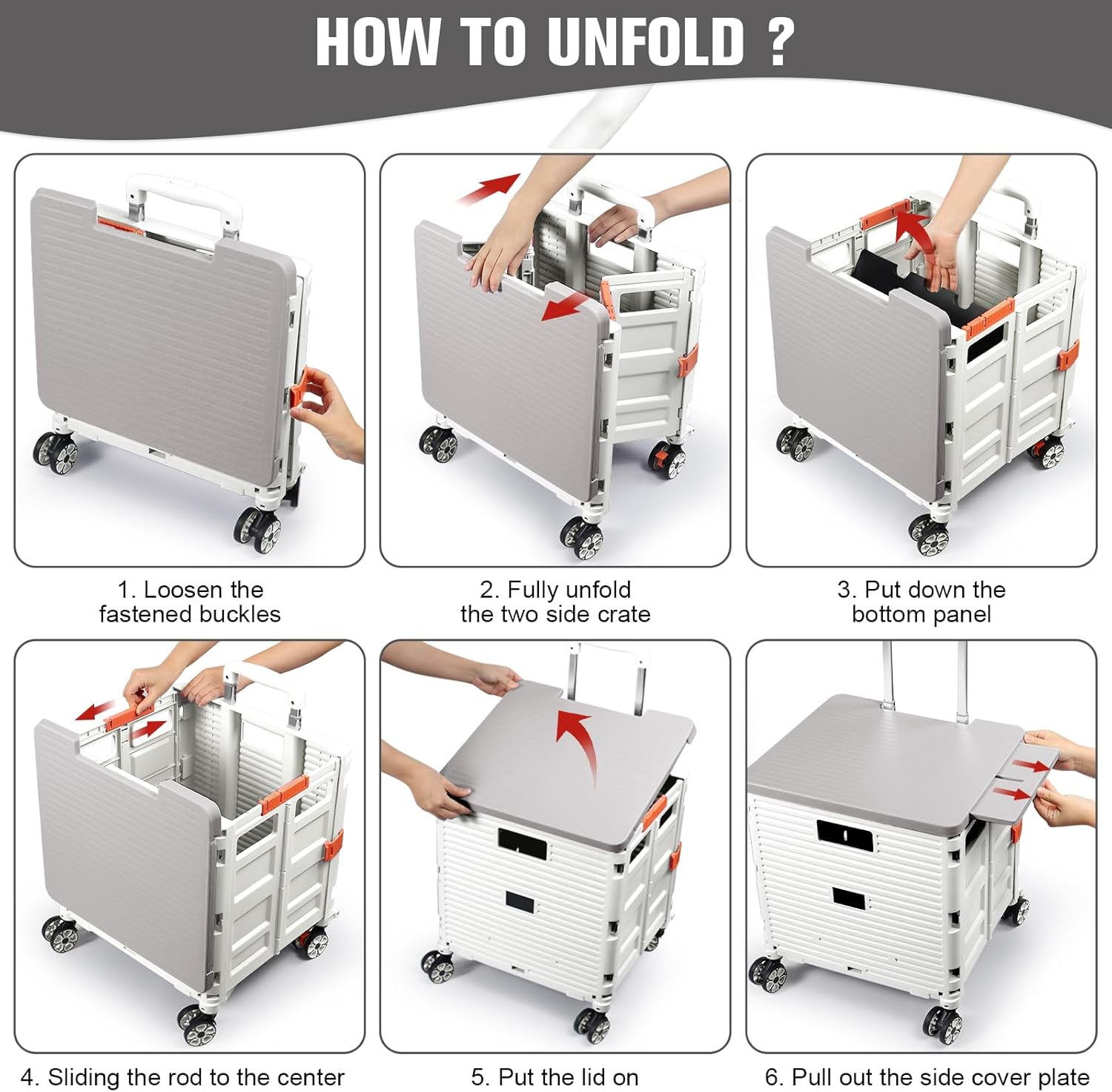 FELICON SELORSS – Carrito plegable portátil con tapa deslizante magnética, mango telescópico, caja de plástico, ruedas giratorias de 360 para
