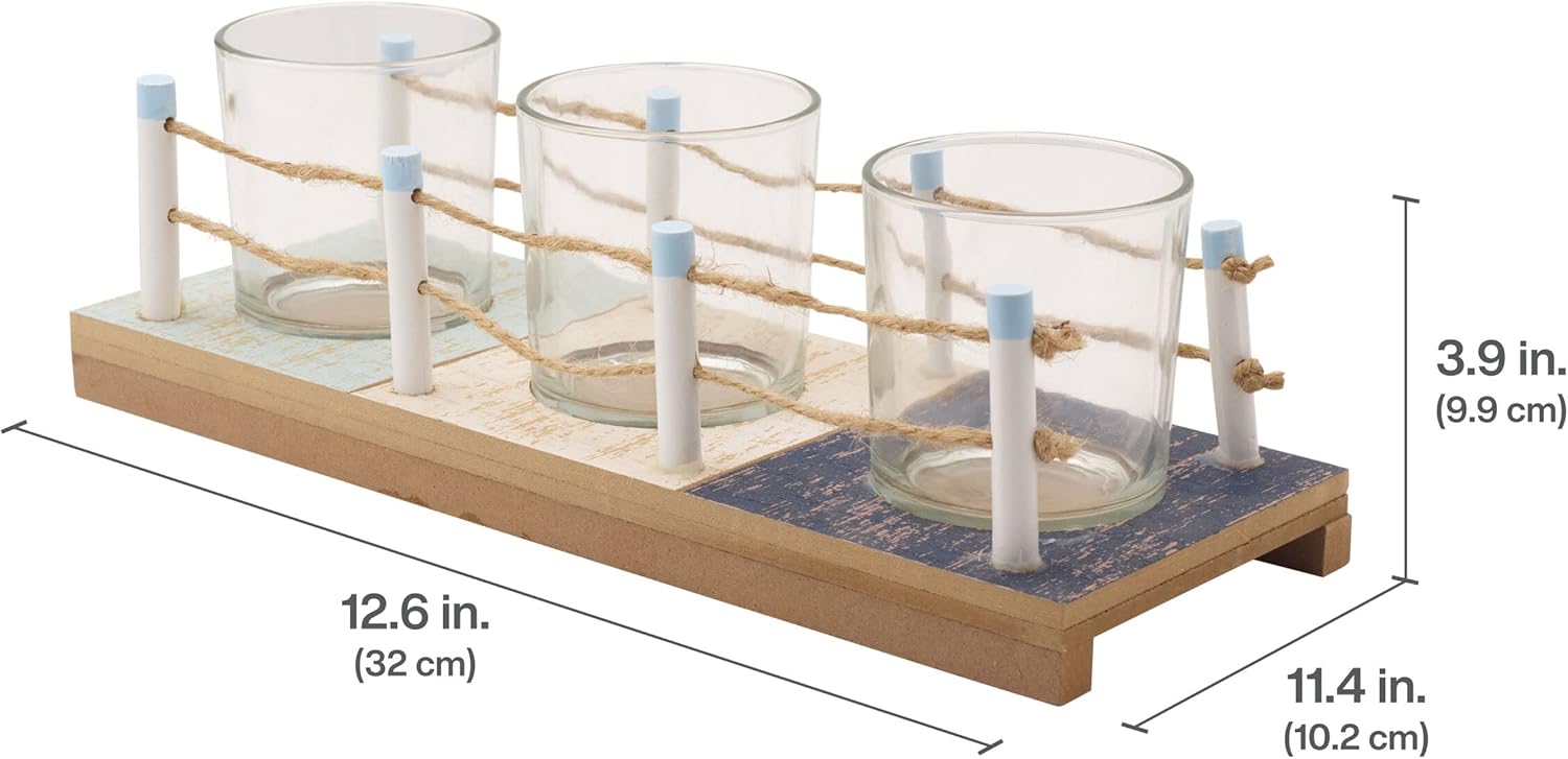 Elements 12.6×4.53×3.94 pulgadas 3 luz vidrio y MDF Tealight lineal