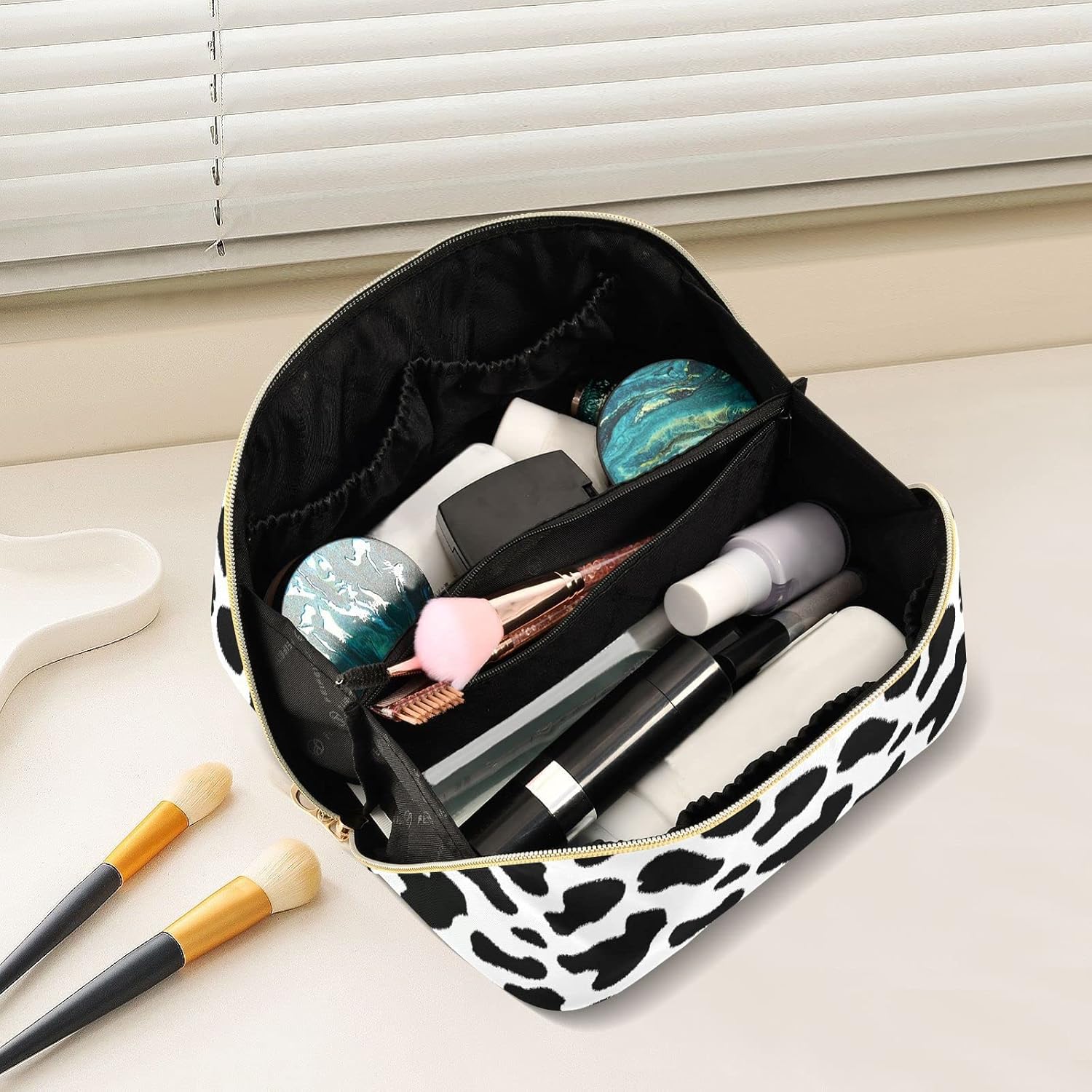 Bolsa de maquillaje de rombos, bolsas de maquillaje portátiles de gran capacidad para mujeres y niñas, estuche de cosméticos multifuncional de