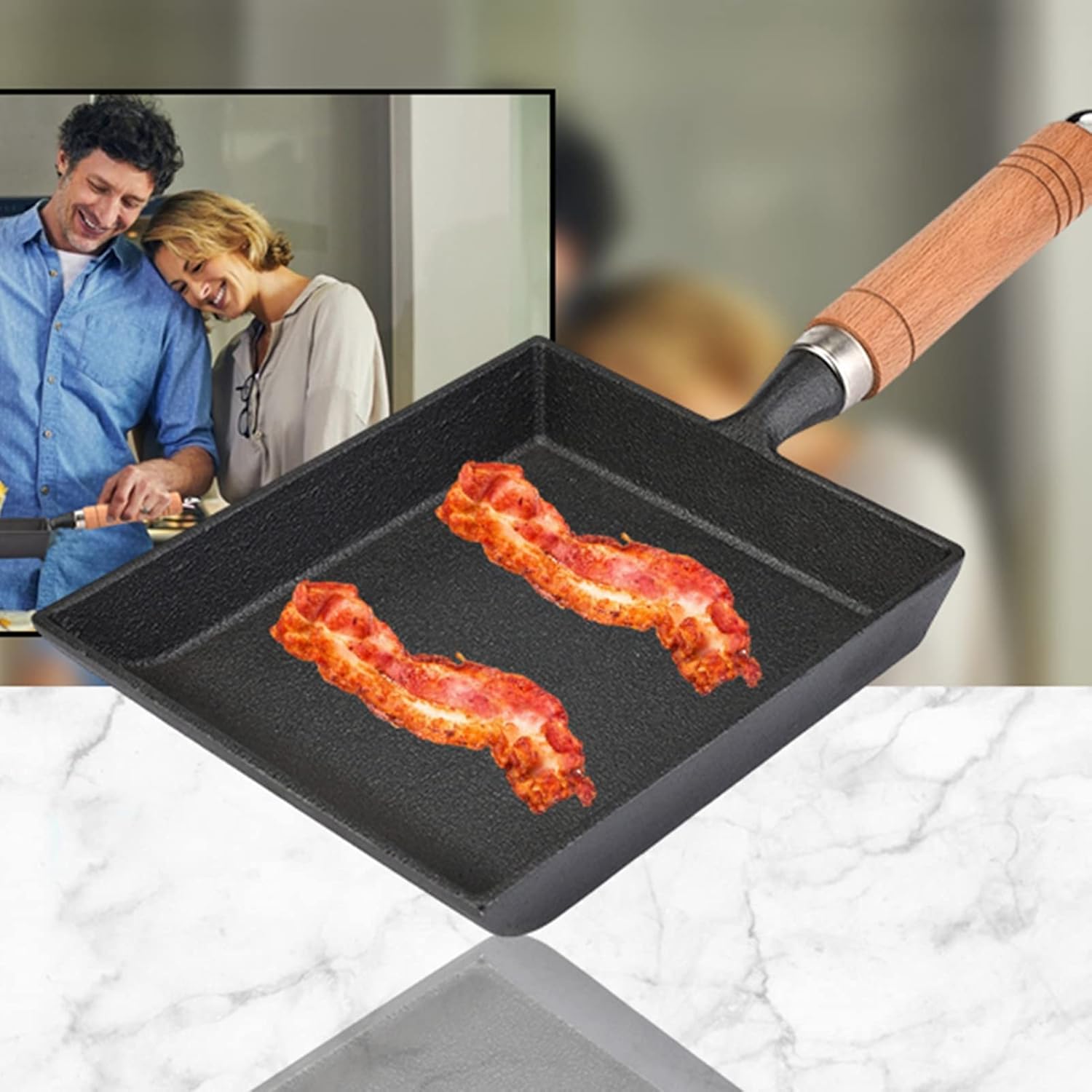 Tamagoyaki – Sartén japonesa para tortilla, sartén rectangular, mini sartén para huevos con mango de madera, sartén de tortilla de hierro para