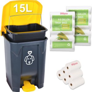 Outdoors – Cubo de basura para excrementos de perro con tapa y 290 bolsas de basura biodegradables, lindo bote de basura para patio, hogar, jardín, Outdoors – Cubo de basura para excrementos de perro con tapa y 290 bolsas de basura biodegradables, lindo bote de basura para patio, hogar, jardín,