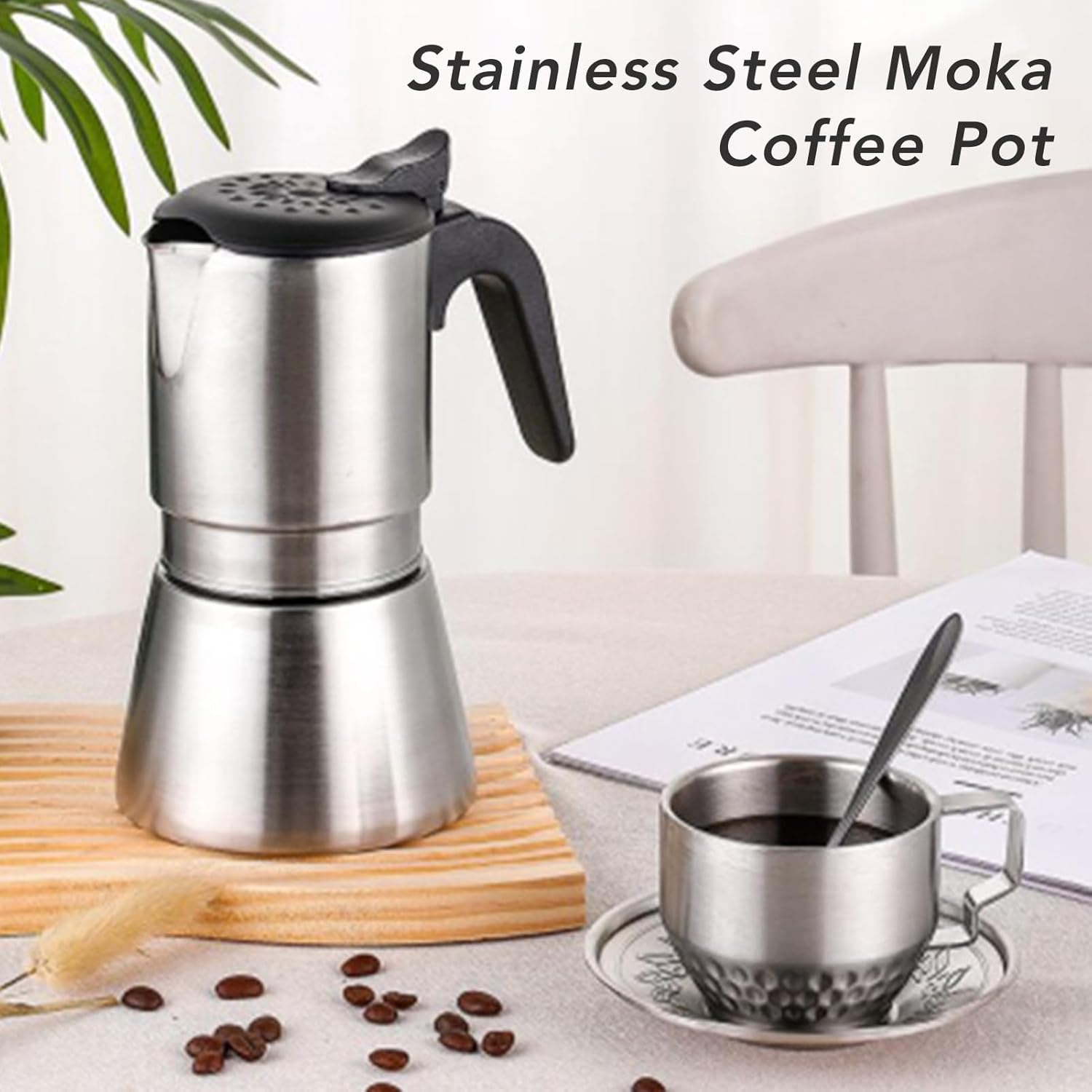 Dpofirs Cafetera clásica de café y café expreso, estilo italiano, 12 tazas de expreso, cafetera moka italiana y cubana de acero inoxidable para el