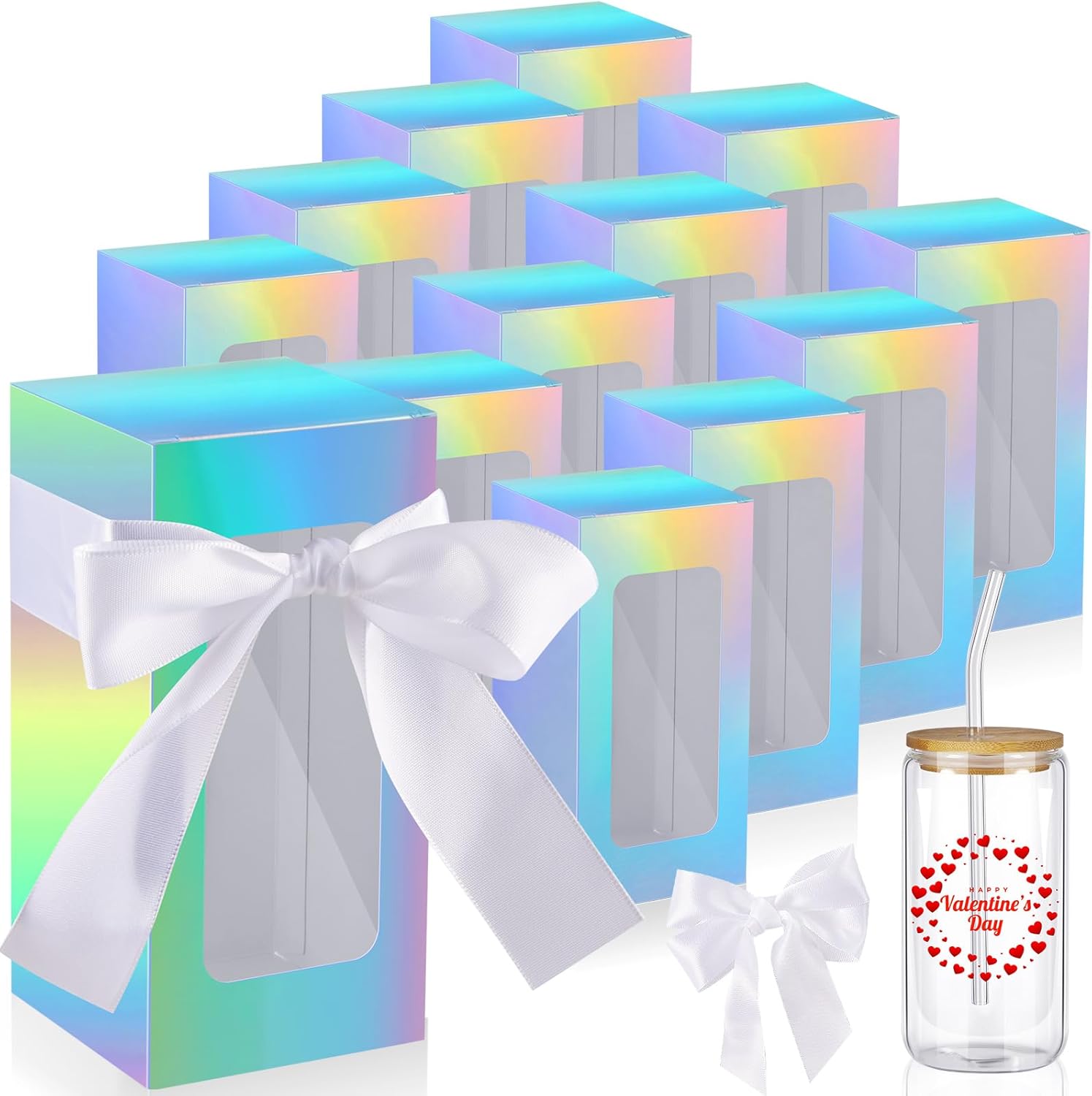 Fulmoon 36 juegos de cajas de regalo con cinta, cajas de exposición de vidrio por sublimación de agradecimiento, caja de regalo para 12, 16, 18