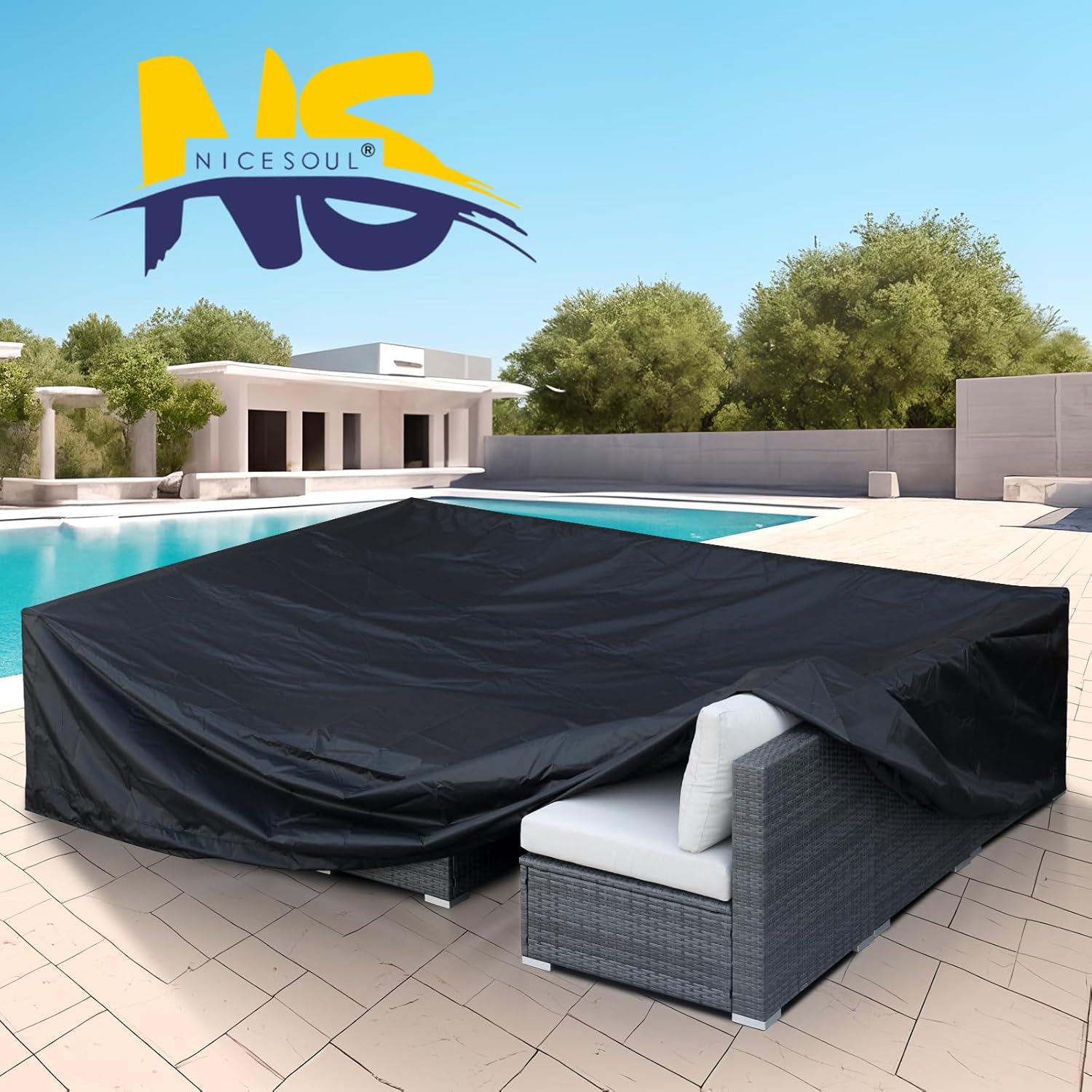 NICESOUL Juego de sofá al aire libre cubierta impermeable muebles conjunto cubiertas PU revestimiento con ventilación de aire cremalleras ajustables
