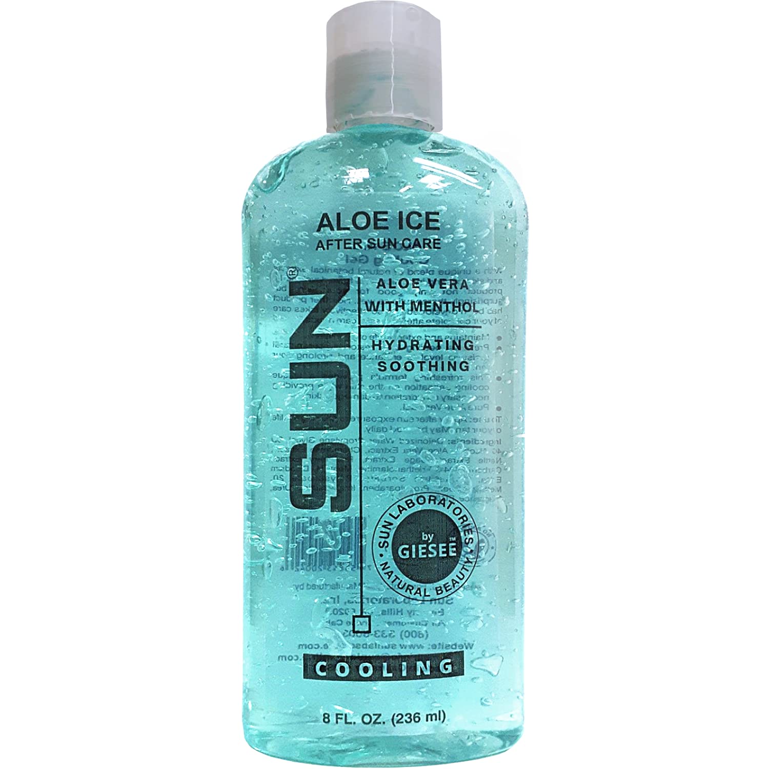 Sun Laboratories By Giesee Gel de hielo de aloe de 8 onzas líquidas, gel de aloe vera para aliviar quemaduras solares, cuidado después del sol y