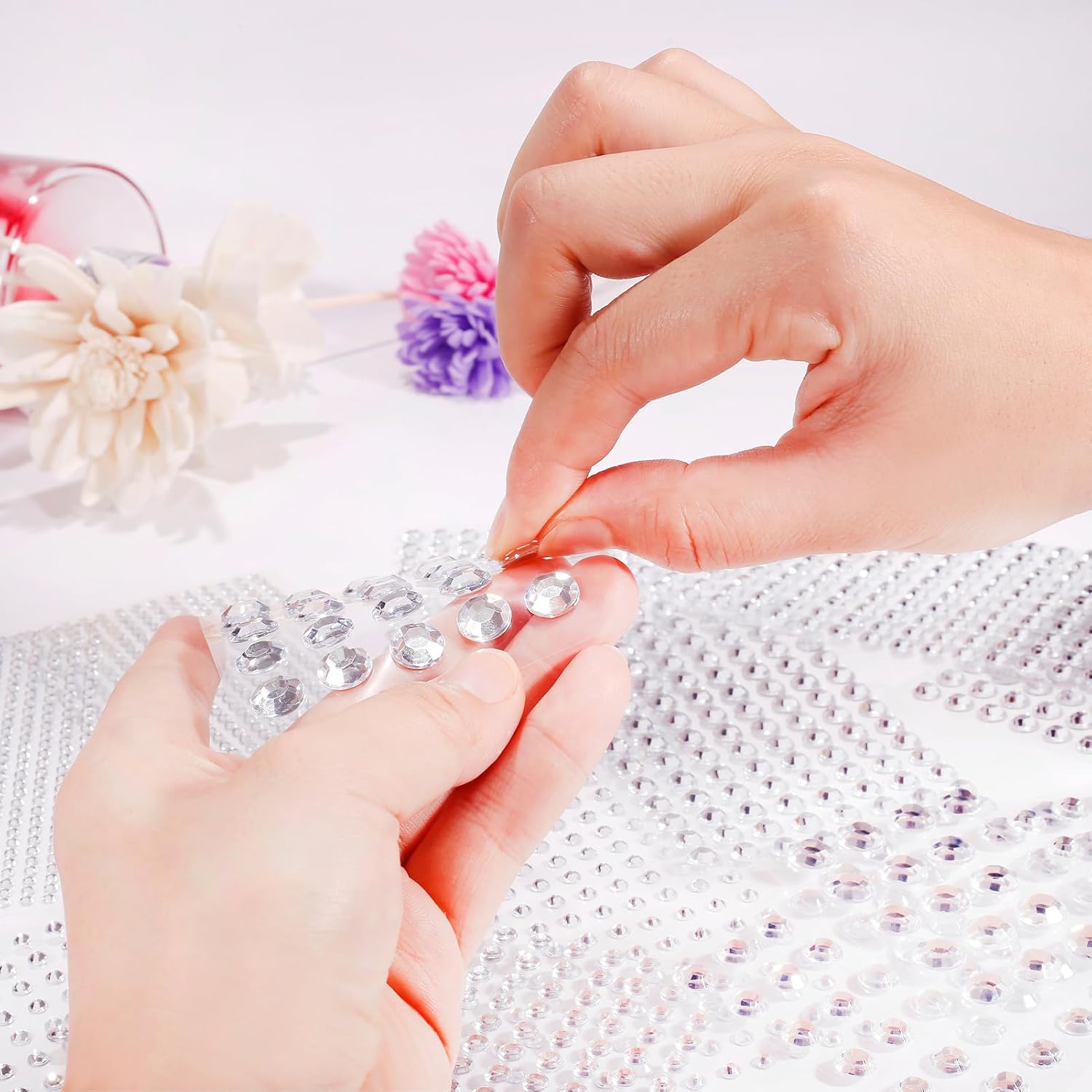 2210 calcomanías de diamantes de imitación transparentes autoadhesivas, brillantes para cara, 7 tamaños de 0.19 pulgadas, belleza, maquillaje, arte
