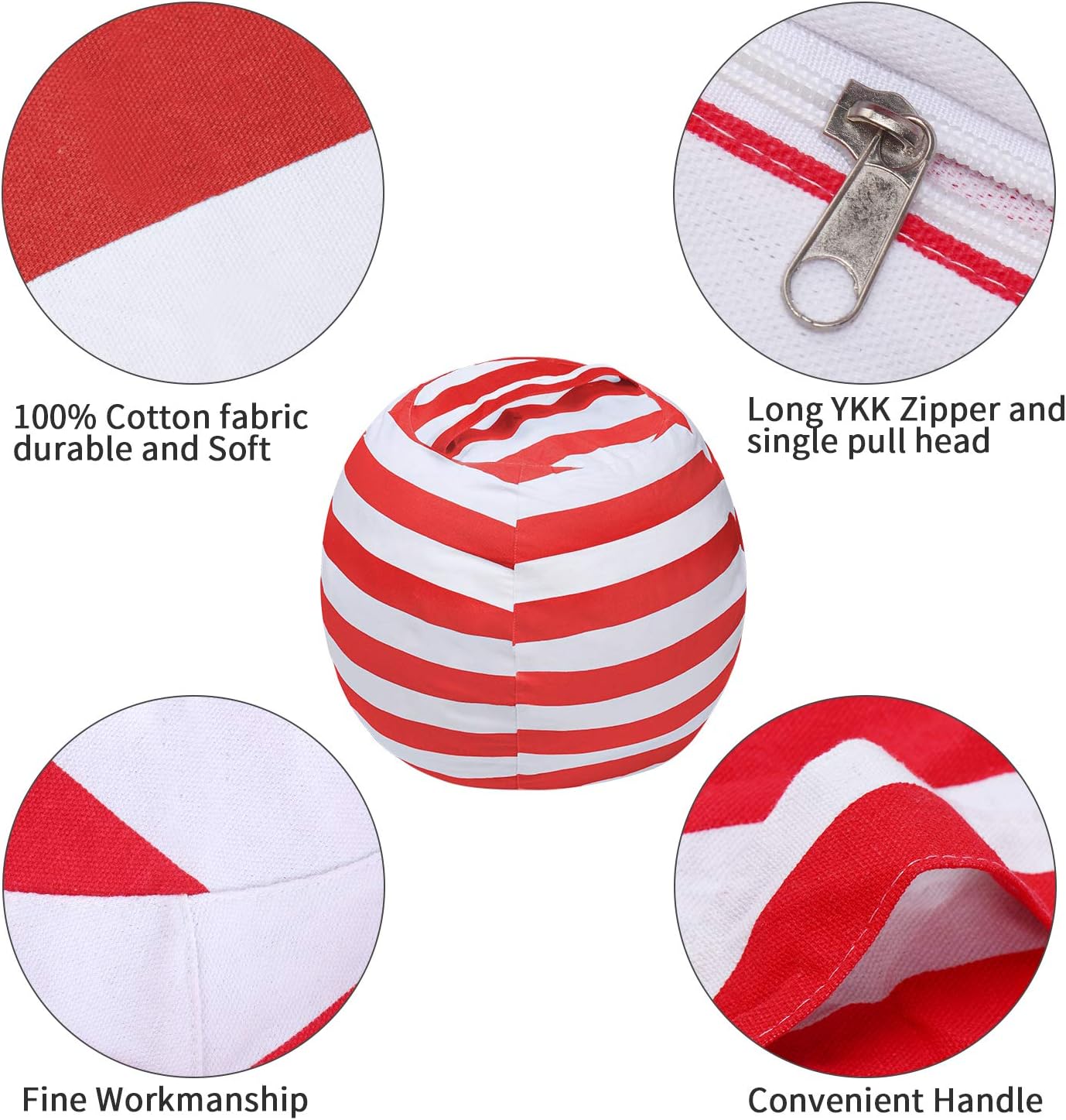 Puf con cremallera para almacenamiento de peluche y organizar habitaciones de niños y adultos, 24pulgadas
