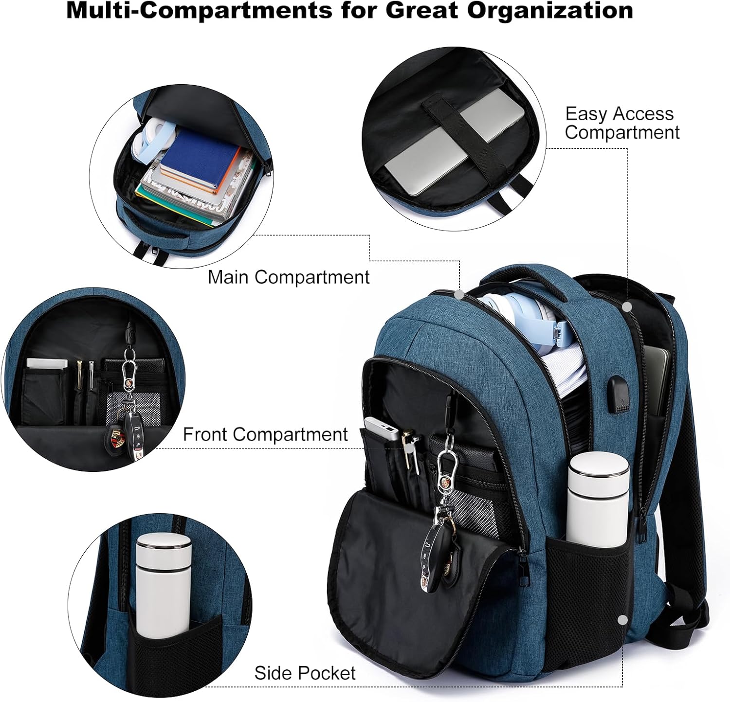 BIKROD Mochila, mochilas escolares para adolescentes, niños y niñas, mochila para estudiantes se adapta a portátiles de 15.6 pulgadas con puerto de
