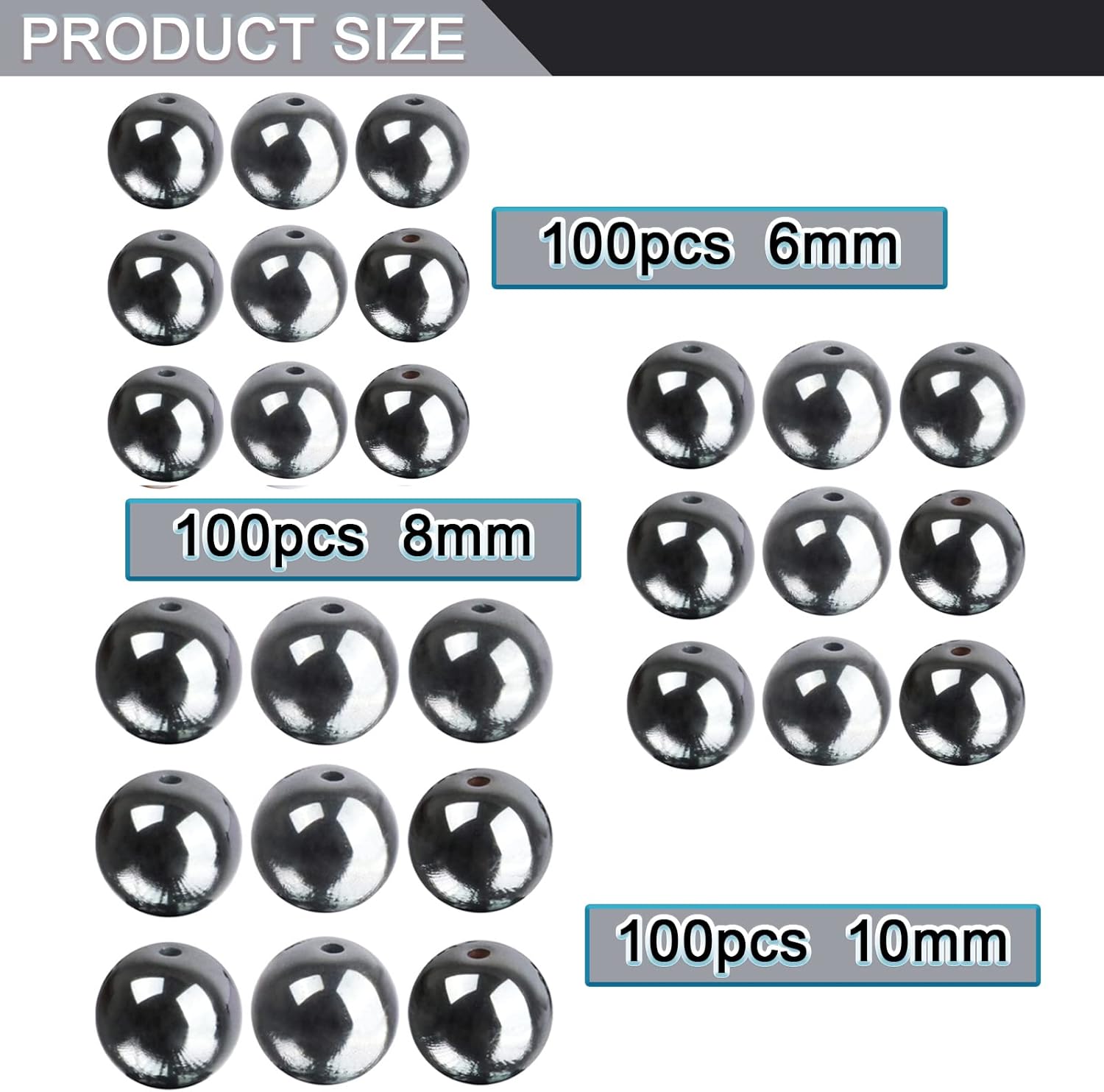 100 cuentas de piedras preciosas naturales de hematita negra de 0.315 pulgadas para hacer joyas, cuentas redondas sueltas de piedra para pulseras y