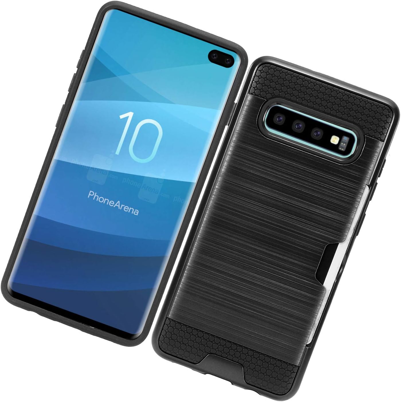 Eaglecell – Compatible con Samsung Galaxy S10+, S10 Plus (6.4″) SM-G975 – Funda híbrida cepillada con ranura para tarjeta de crédito – CS2 Negro