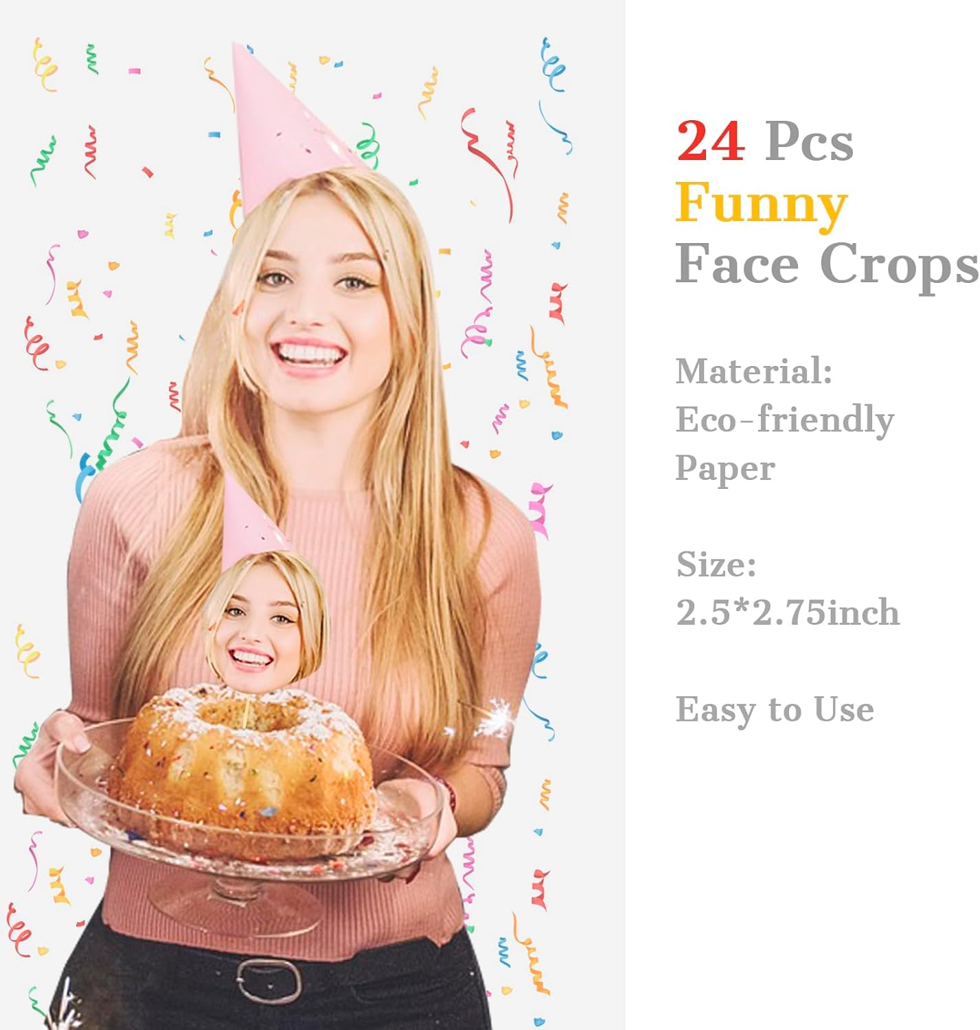 OXYEFEI Adornos personalizados para cupcakes, paquete de 24 unidades, decoración divertida para cupcakes, recortes de cabeza en un palo, para