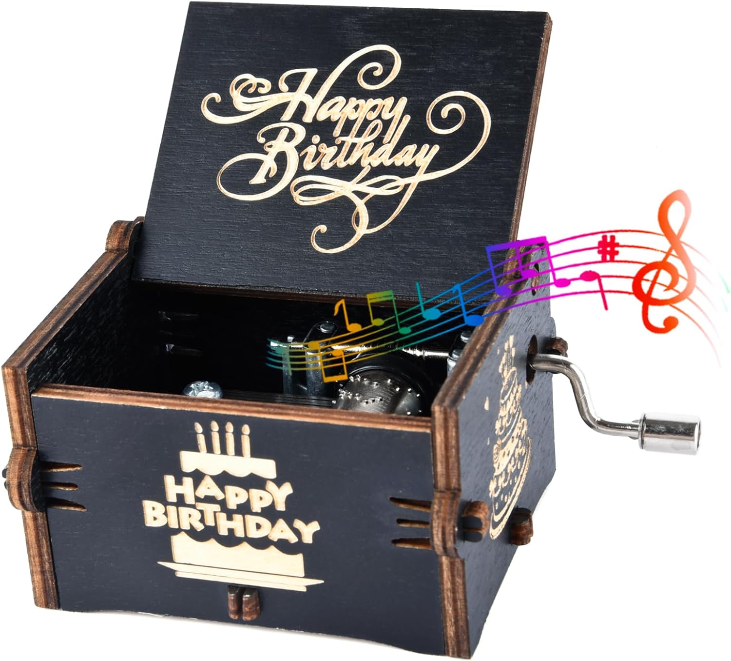 Happy Birthday Gifts Music Box,Wooden Hand Crank Engraved Musical Instrument with Melody, Happy Birthday Gift for MomDadDaughterSonWifeHusbandFriends