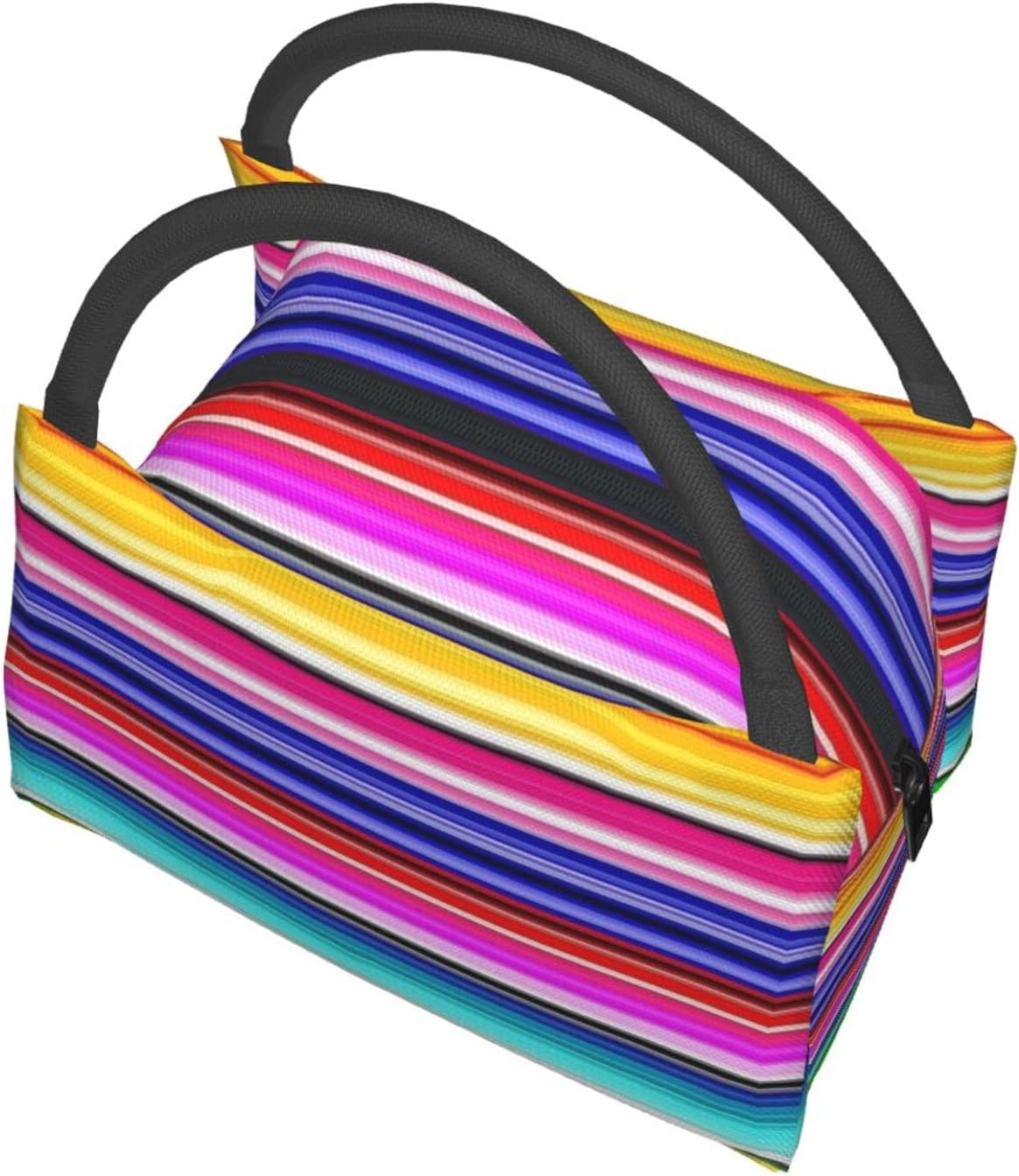 Bolsa de almuerzo con asa reforzada, bolsa de asas aislada, coloridas rayas mexicanas impresas, lonchera para picnic de trabajo, talla única