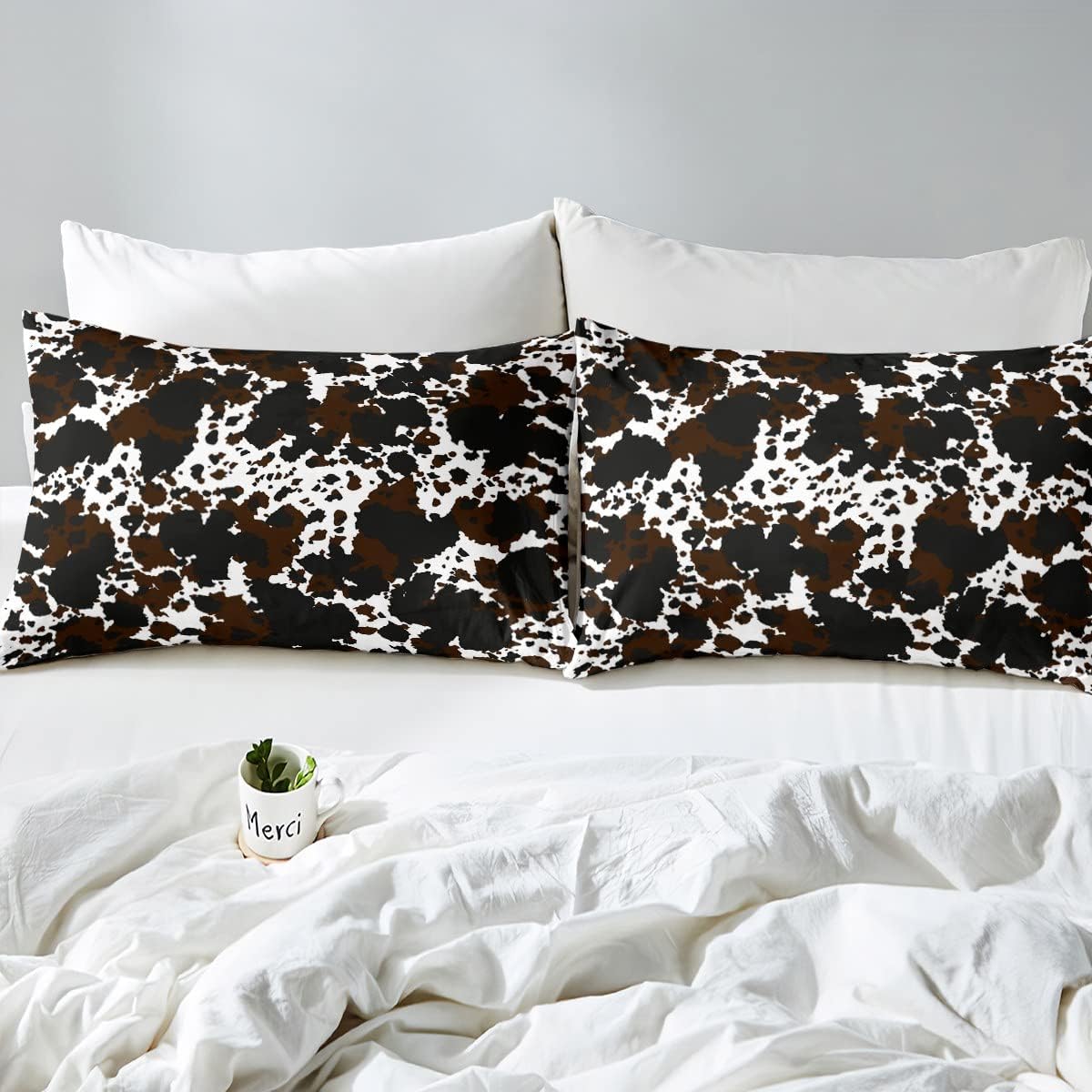 Juego de ropa de cama de piel de vaca, tamaño Queen, bonito juego de edredón con estampado de vaca rústica de piel de animal para niños,