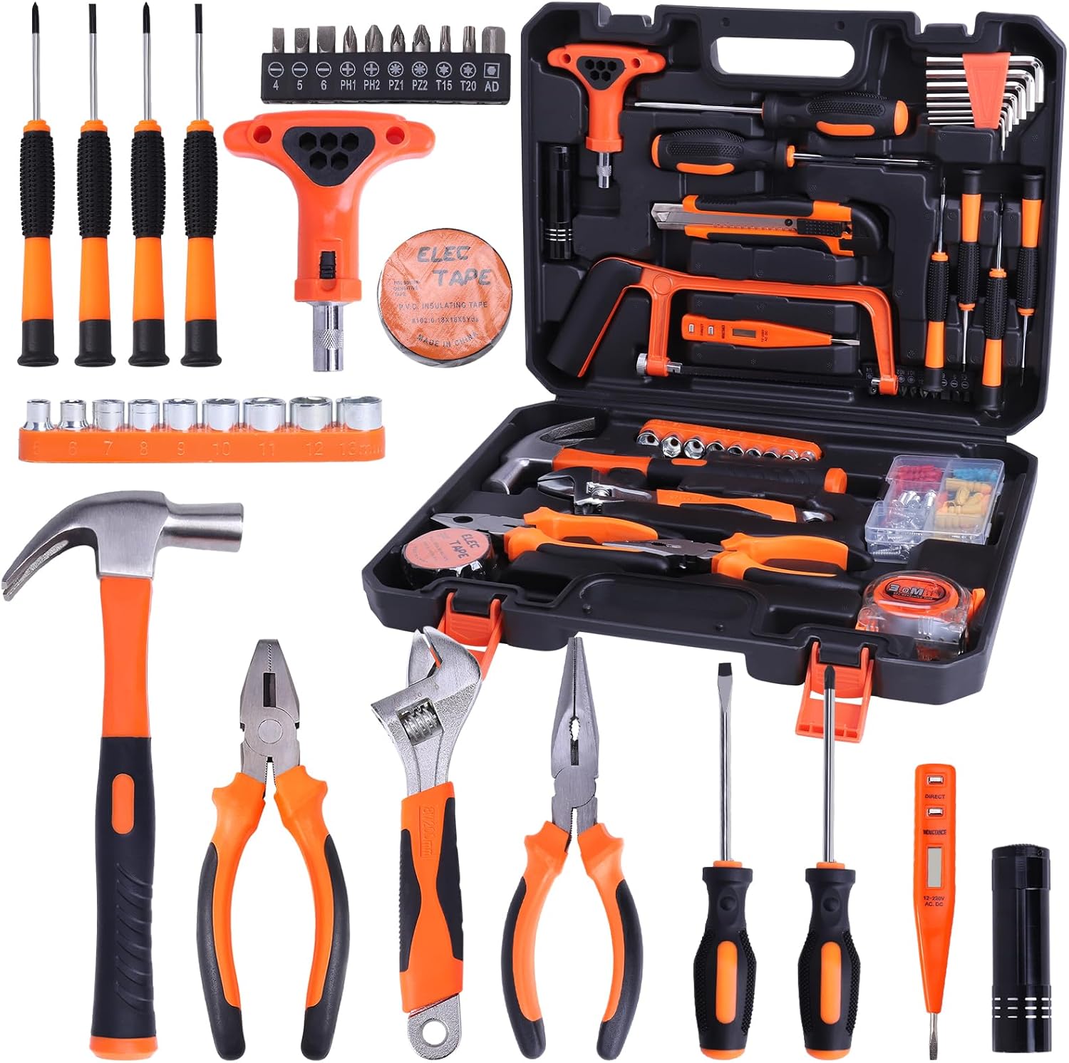 Juego de herramientas para el hogar, 109 piezas, kit de herramientas manuales básicas de bricolaje con caja de herramientas de almacenamiento, para