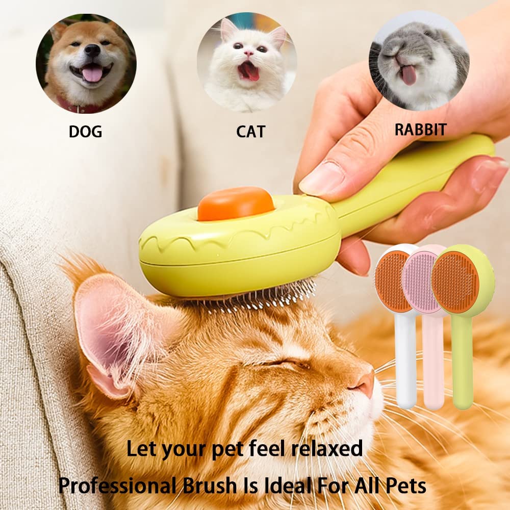 Cepillo para perros y gatos, cepillo autolimpiante para perros y gatos, cepillo de pelo de dona para mascotas para perros y gatos de pelo corto y