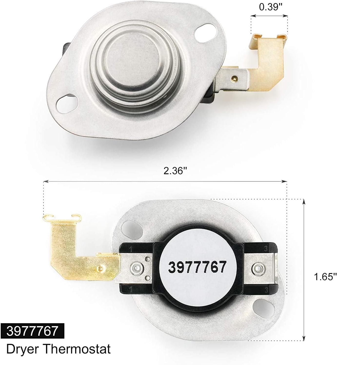 3977767 Termostato para secadora – Paquete de 3 – Compatible con Whirlpool y Kenmore Dryer – Reemplaza 3399693, WP39777767, WP3977767VP