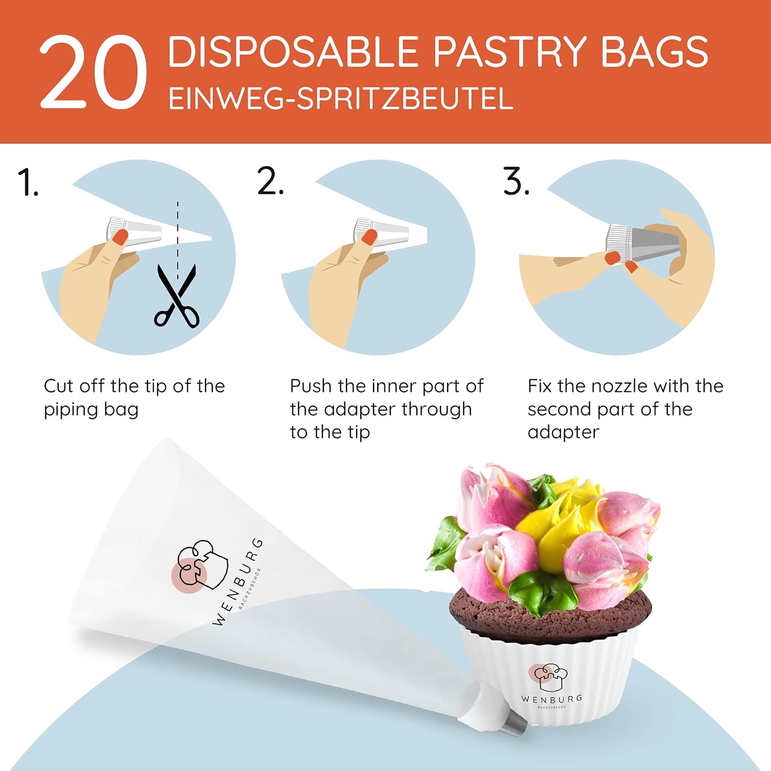 Wenburg Juego de puntas de tuberías rusas, 43 piezas 16 puntas de flores grandes para decoración de pasteles, puntas de hojas, acopladores, bolsas