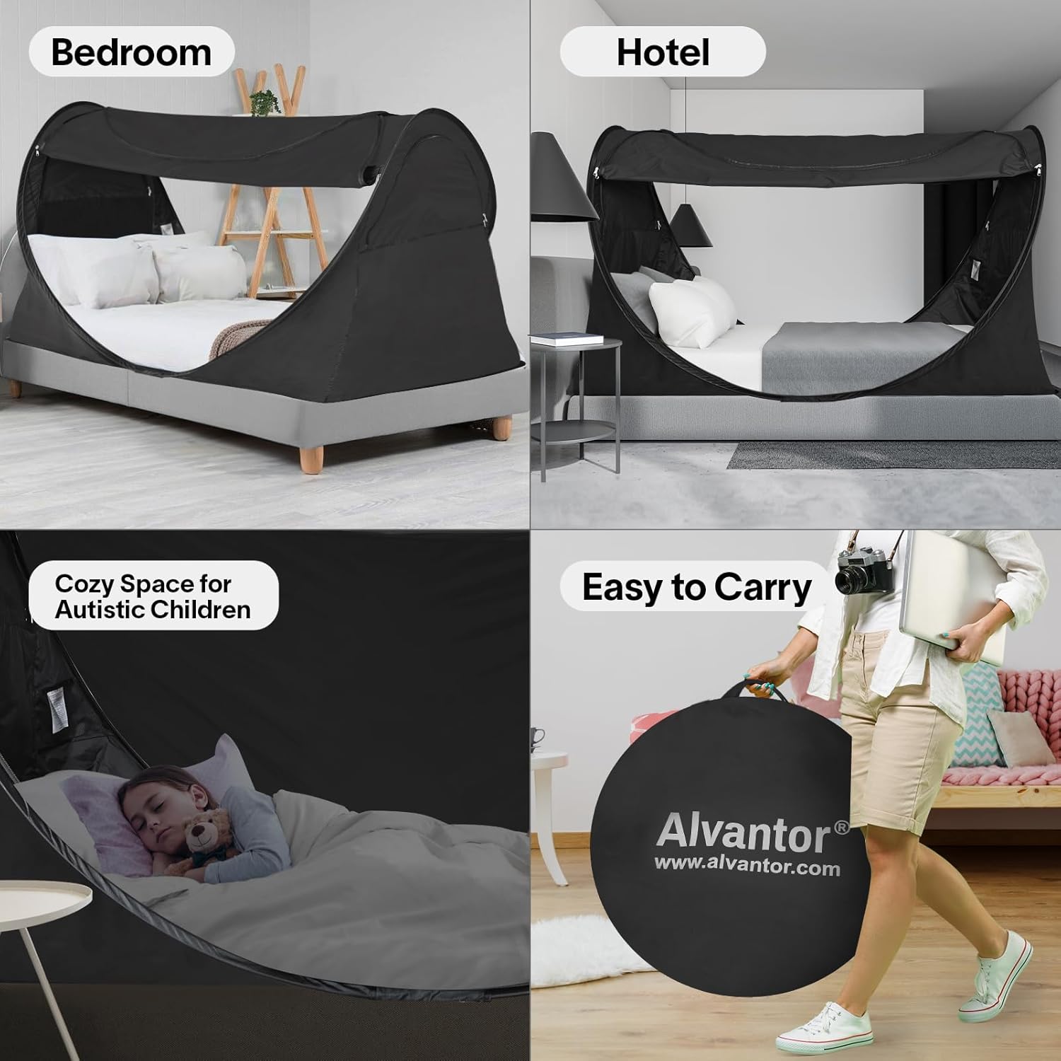 Alvantor Tienda de campaña para cama de tamaño matrimonial, toldo de cama desplegable de fácil instalación, opaca y de malla transpirable, tienda de
