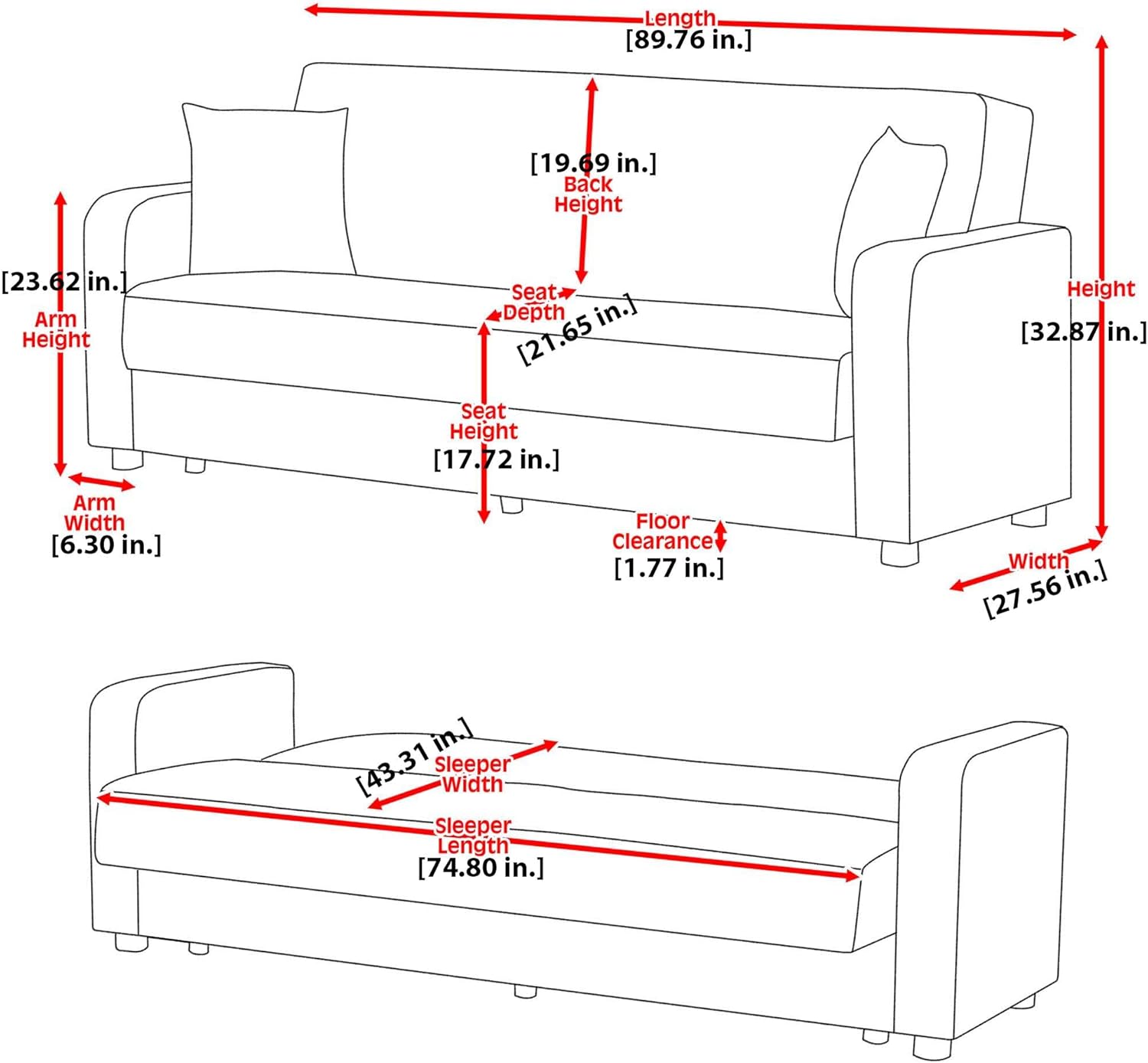 Ottomanson Collection Harmonics – Muebles convertibles con almacenamiento, sofá cama, marrón-PU