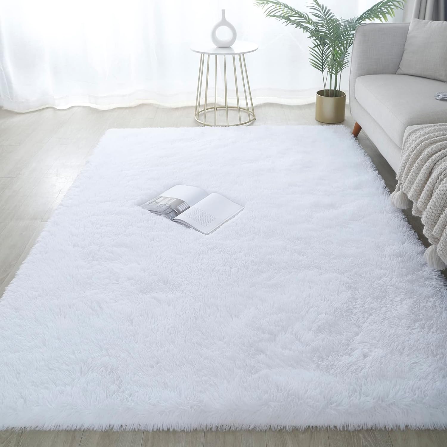 Alfombra de área Shag de 4 x 6 pies, suave, rectangular, para interiores, alfombra moderna de lujo, alfombra de felpa para sala de estar, decoración