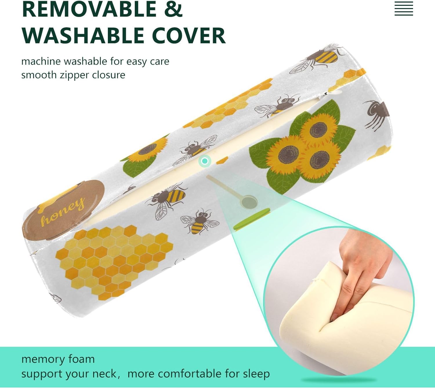 Honeycombs Sweet Round Cervical Roll Bolster Pillow Decorativo Cuello Roll Funda de Almohada Pequeña Almohada Redonda Cojín para Rodilla