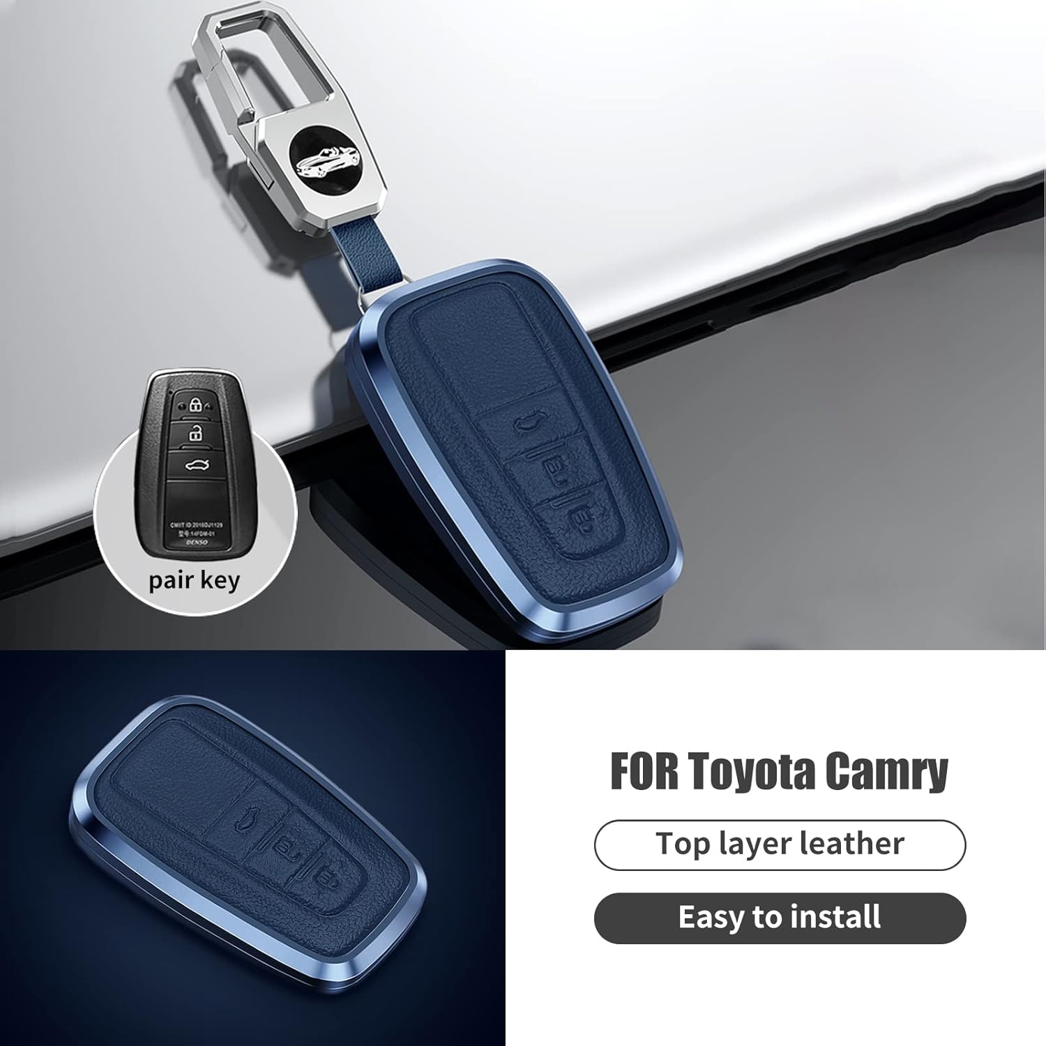 KUNGKIC Funda para llavero inteligente de coche para la serie Toyota, Azul