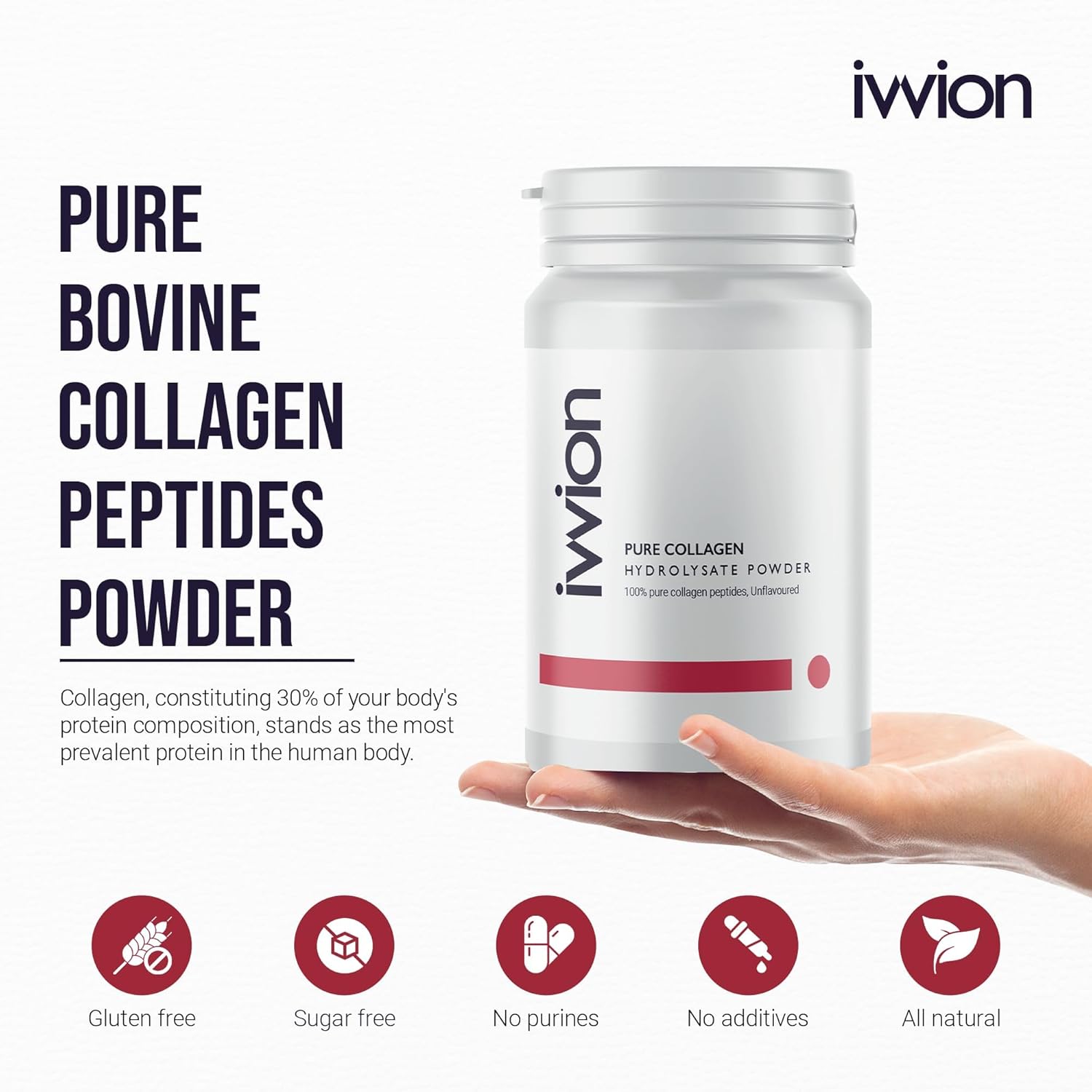 Polvo de hidrolizado de colágeno orgánico, sin azúcar y gluten, sin sabor, péptidos de colágeno en polvo para mujeres y hombres, suplemento de