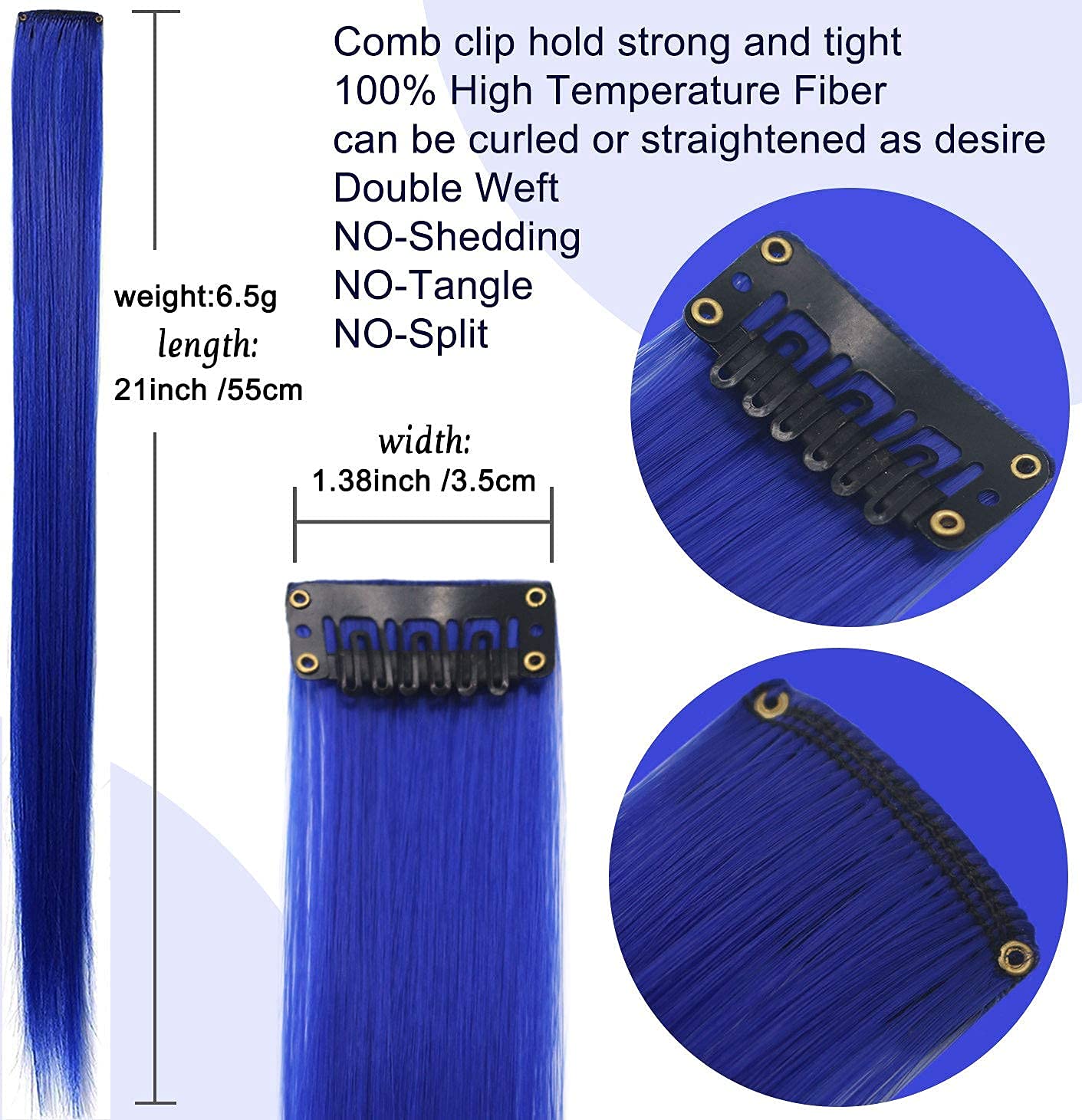 12 extensiones de cabello de colores de 21 pulgadas, peluca de colores con reflejos, lacio, resistente al calor, extensiones sintéticas con clip