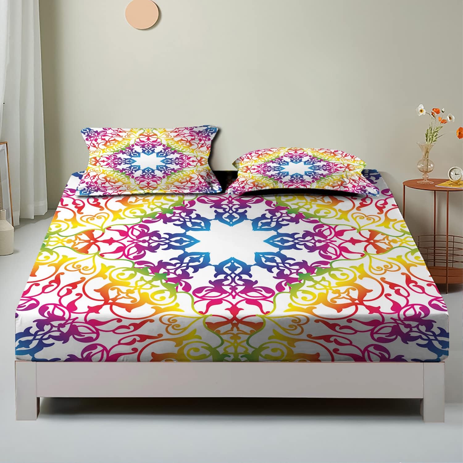 Sábana bajera de 3 piezas con temática retro, diseño abstracto de hiedra con remolinos de encaje, juego de cama decorativo de 3 piezas, bolsillo