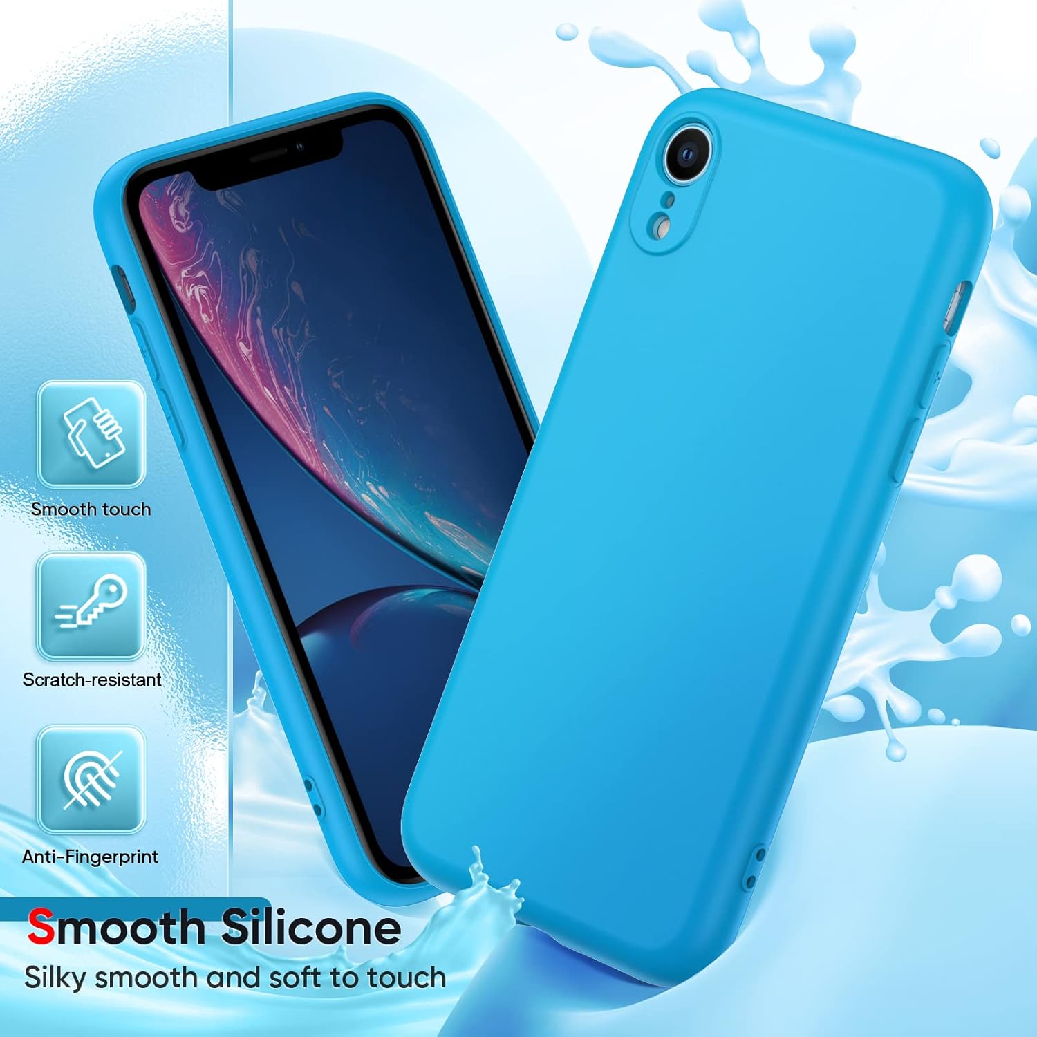 LeYi Funda para iPhone-XR con 2 protectores de pantalla de vidrio templado, silicona líquida de cuerpo completo a prueba de golpes con forro de