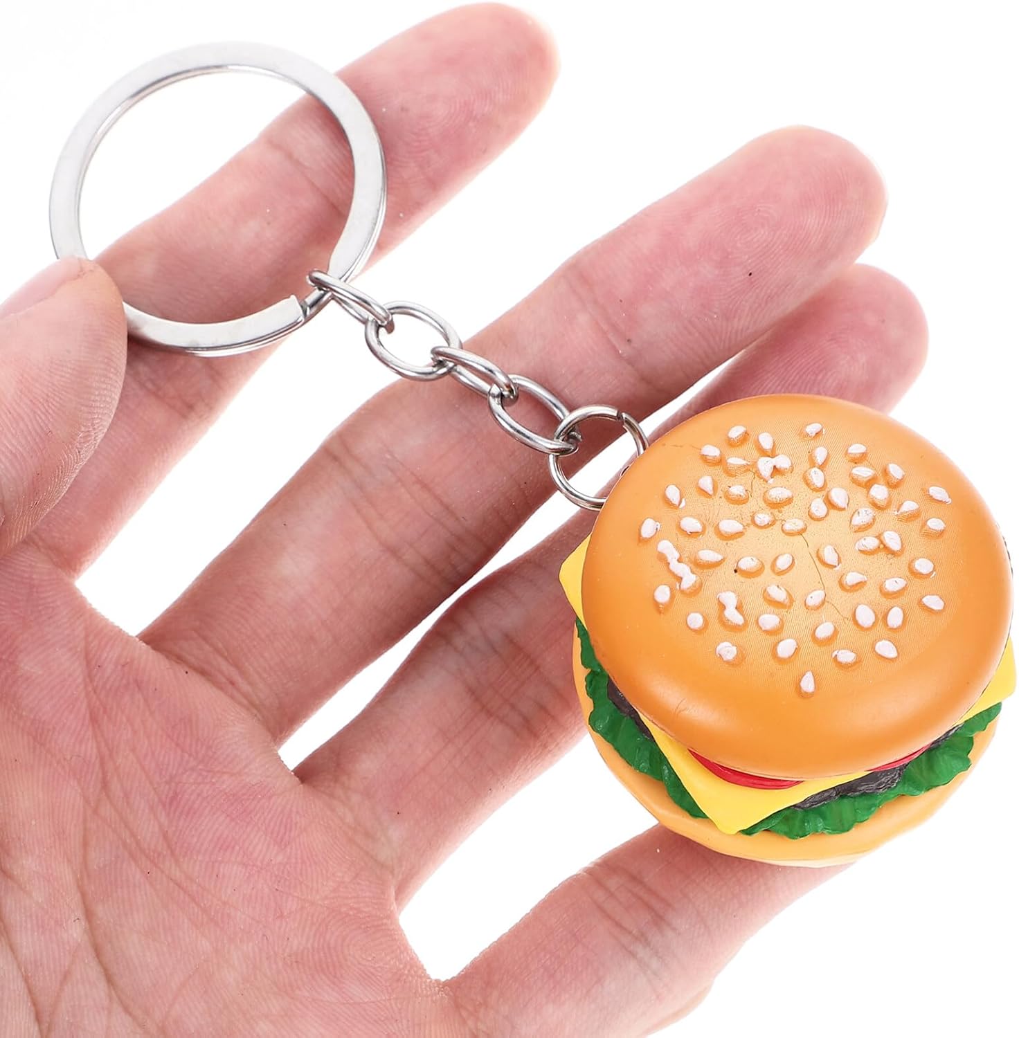 jojofuny 4 llaveros de hamburguesa 3D con colgante de hamburguesa con queso, llavero de simulación de alimentos, para bolsas de puré, para recuerdos