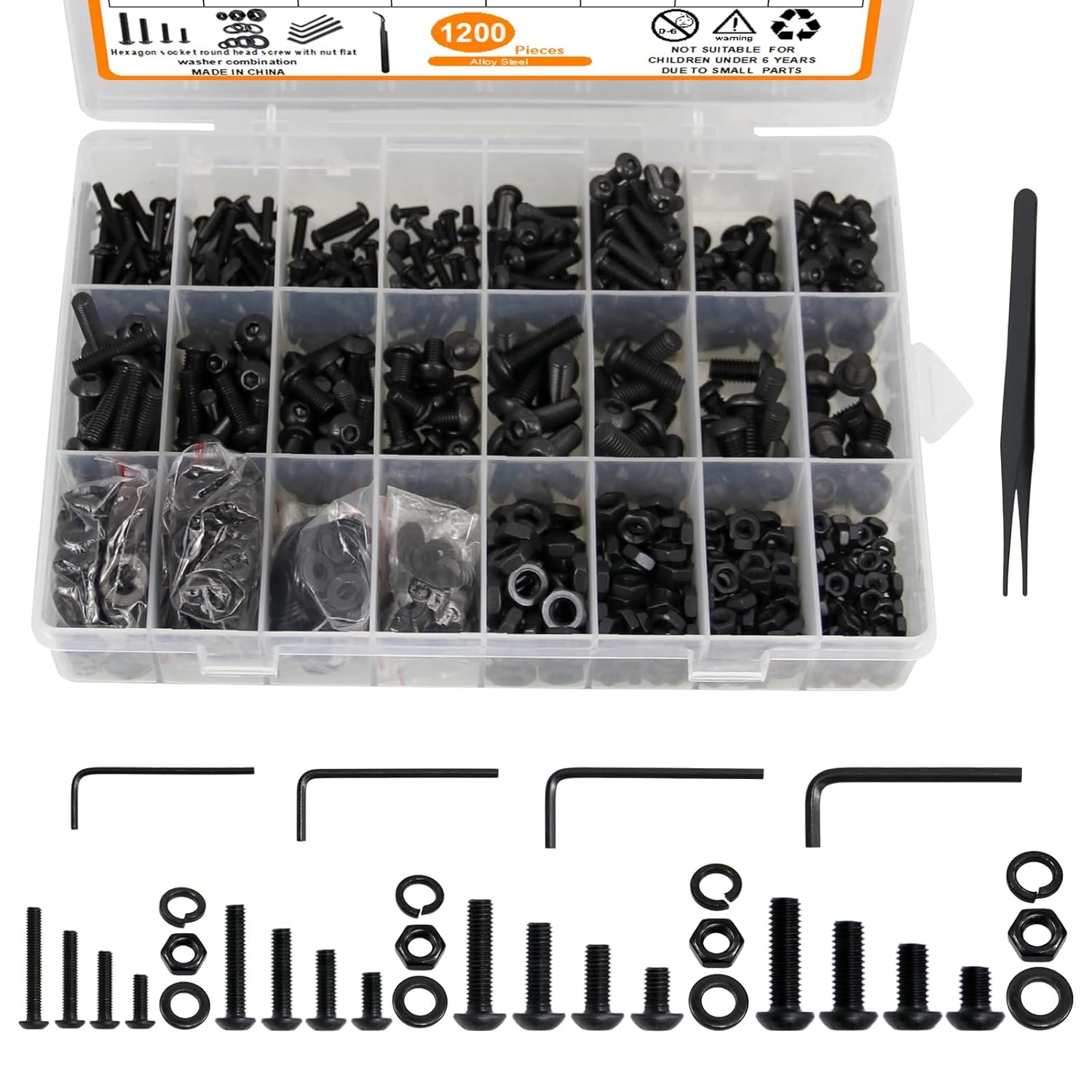 Surtido de 1200 tornillos métricos, surtido de tornillos métricos M3 M4 M5 M6, tornillos, tuercas y arandela, kit surtido de tornillos métricos y