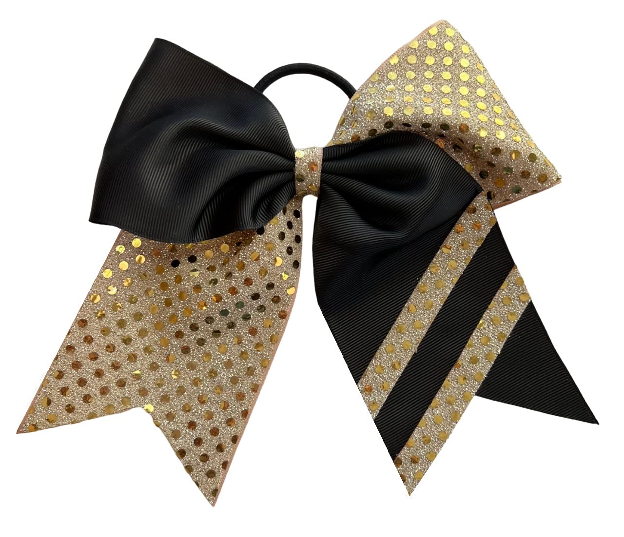 Nuevo “CONFETTI STRIPES Black Gold” Cheer Bow Pony Tail 7 Inch Girls Hair Bows Cheerleading Dance Practice Football Games Competition Birthday Tick