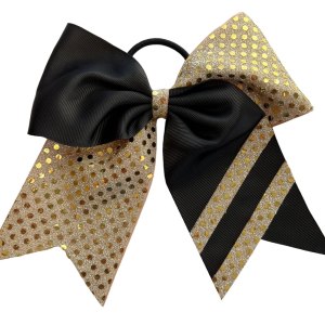 Nuevo “CONFETTI STRIPES Black Gold” Cheer Bow Pony Tail 7 Inch Girls Hair Bows Cheerleading Dance Practice Football Games Competition Birthday Tick Nuevo “CONFETTI STRIPES Black Gold” Cheer Bow Pony Tail 7 Inch Girls Hair Bows Cheerleading Dance Practice Football Games Competition Birthday Tick