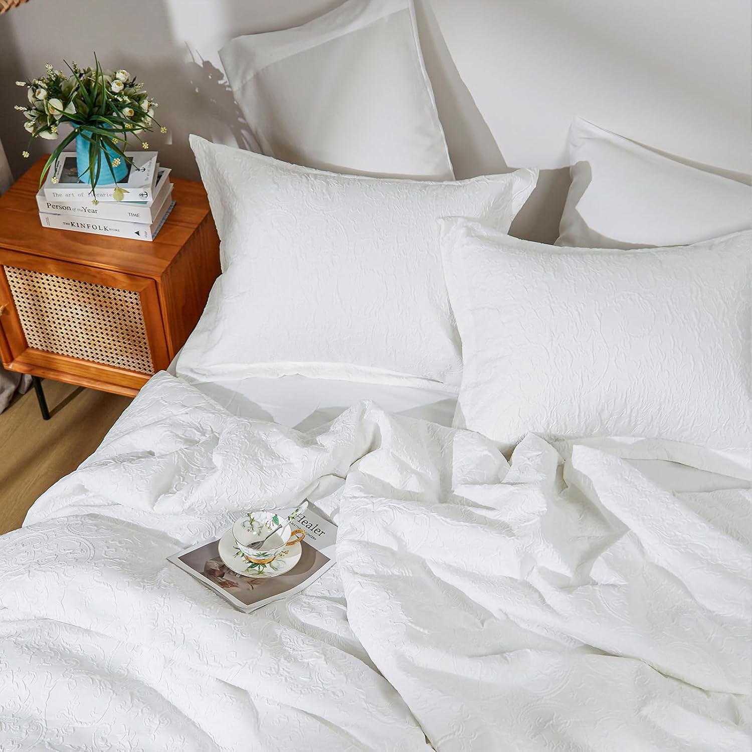Cupocupa Juego de edredón queen edredón de 7 piezas para cama tamaño queen edredón Queen ultrasuave y ligero juego de ropa de cama floral para todas