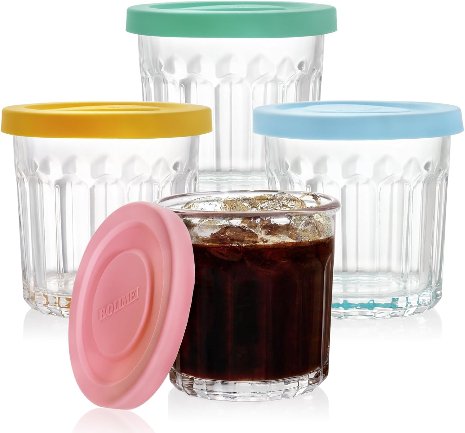 Coloch Paquete de 4 tarros de vidrio de 13 onzas con tapa a prueba de fugas, tarro de almacenamiento transparente de 13.5 fl oz para especias, hojas