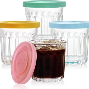 Coloch Paquete de 4 tarros de vidrio de 13 onzas con tapa a prueba de fugas, tarro de almacenamiento transparente de 13.5 fl oz para especias, hojas Coloch Paquete de 4 tarros de vidrio de 13 onzas con tapa a prueba de fugas, tarro de almacenamiento transparente de 13.5 fl oz para especias, hojas