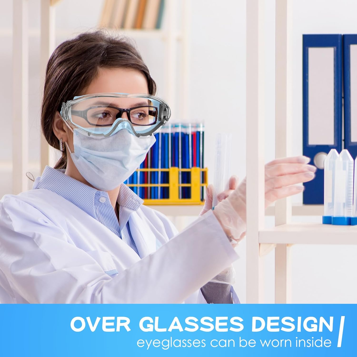 12 gafas de seguridad antivaho lentes transparentes de laboratorio que se ajustan sobre las gafas, gafas protectoras para hombres y mujeres,