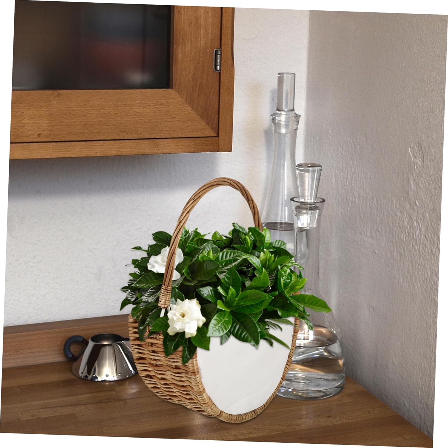 Yardwe 2 Pcs Storage Basket Wicker Bread Basket Easter Basket Decoraciones para Salas De Casa Seagrass Wicker Woven Basket Hanging Plant Pot Basket