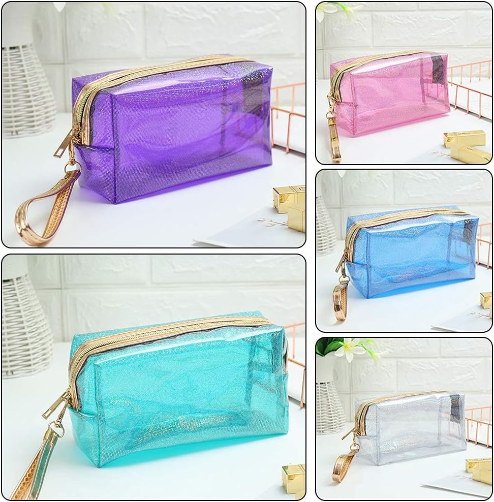 Meetory 5 bolsas de cosméticos transparentes impermeables con cremallera, bolsas de plástico transparente de PVC para maquillaje, bolsa de aseo de