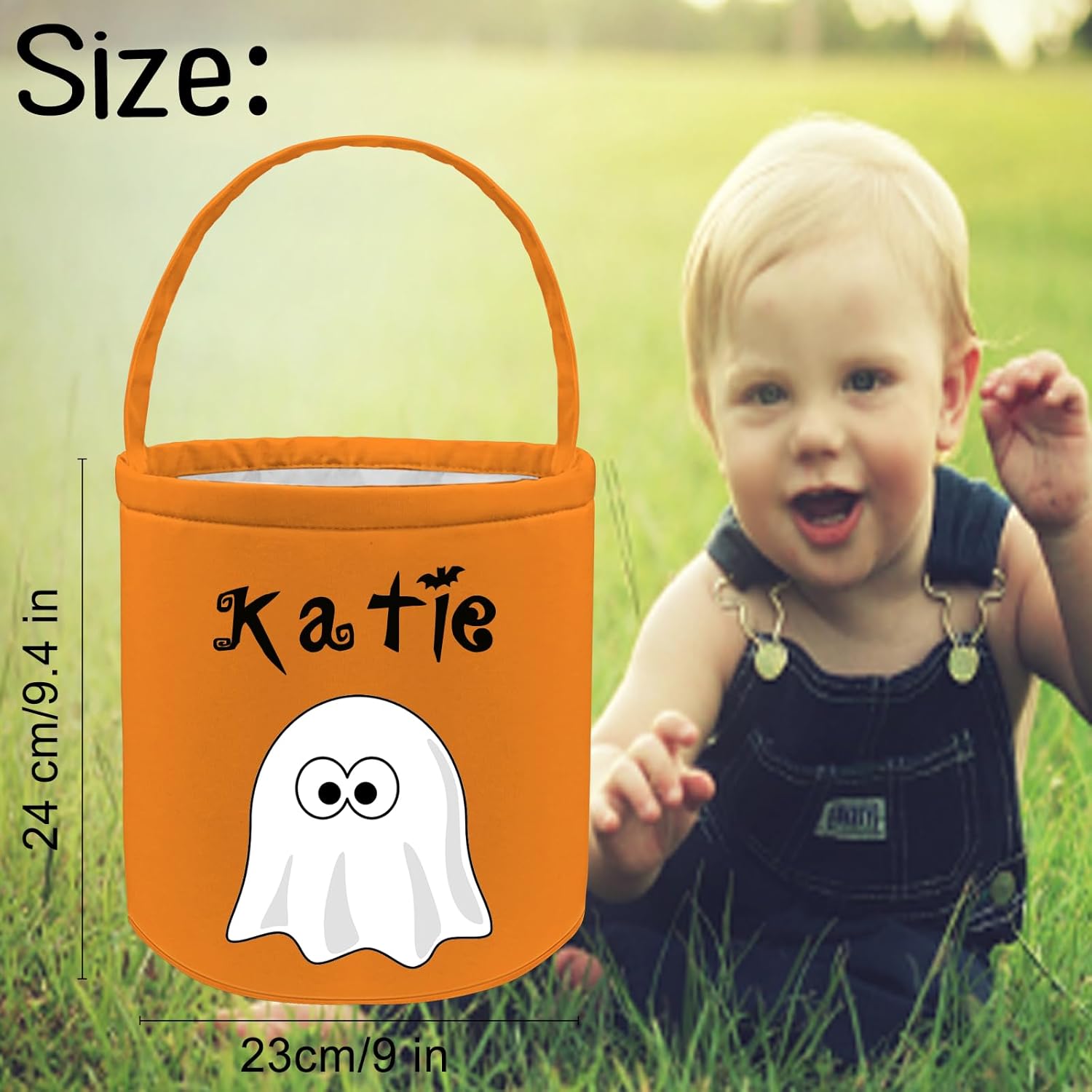 Cubos de Halloween personalizados con nombre de Halloween, cesta de calabaza y gato, bolsas de dulces para regalos de decoración de fiestas
