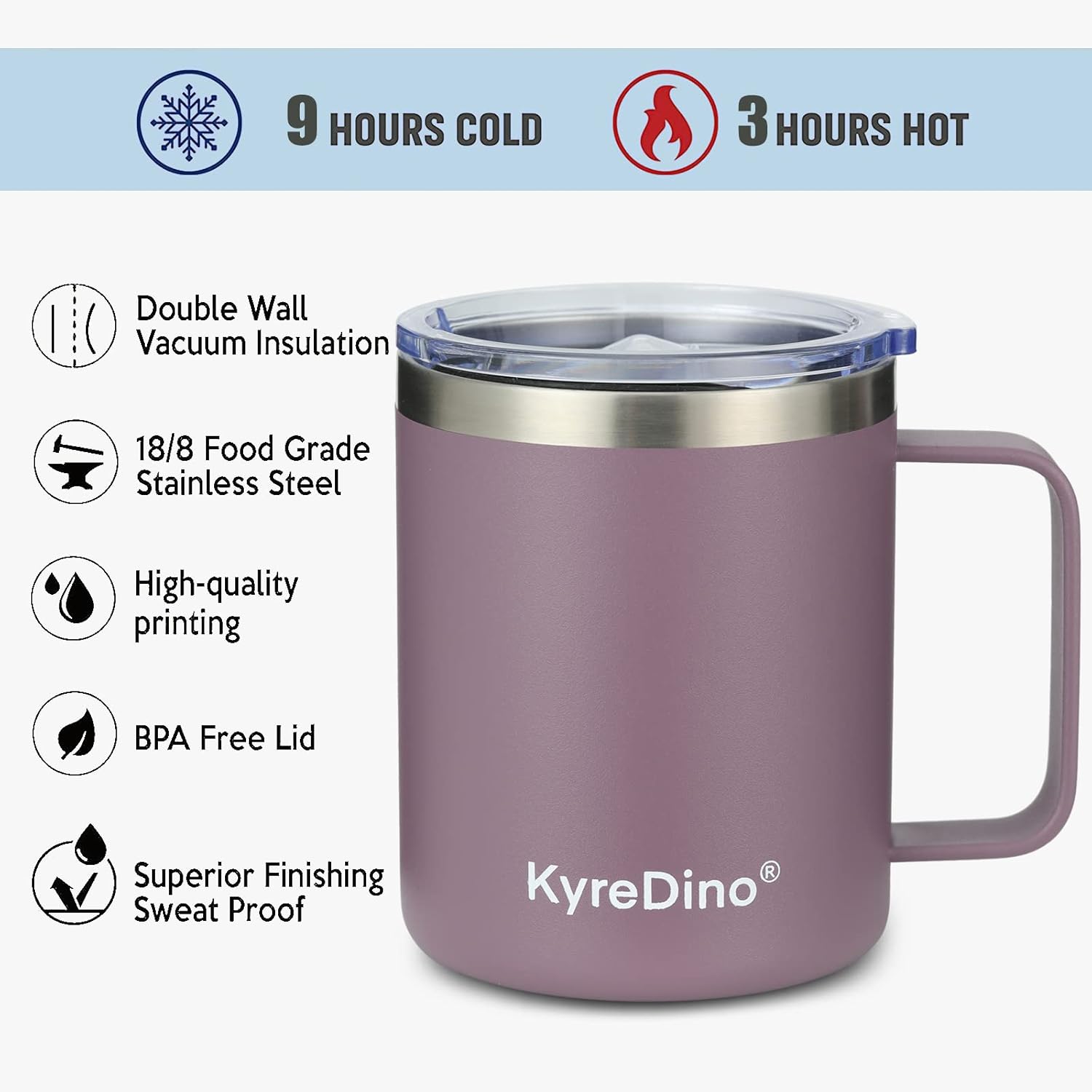 Taza de café aislada con tapa, taza de café de acero inoxidable de 12 onzas, taza de viaje de café al vacío de doble pared con asa, recubrimiento en