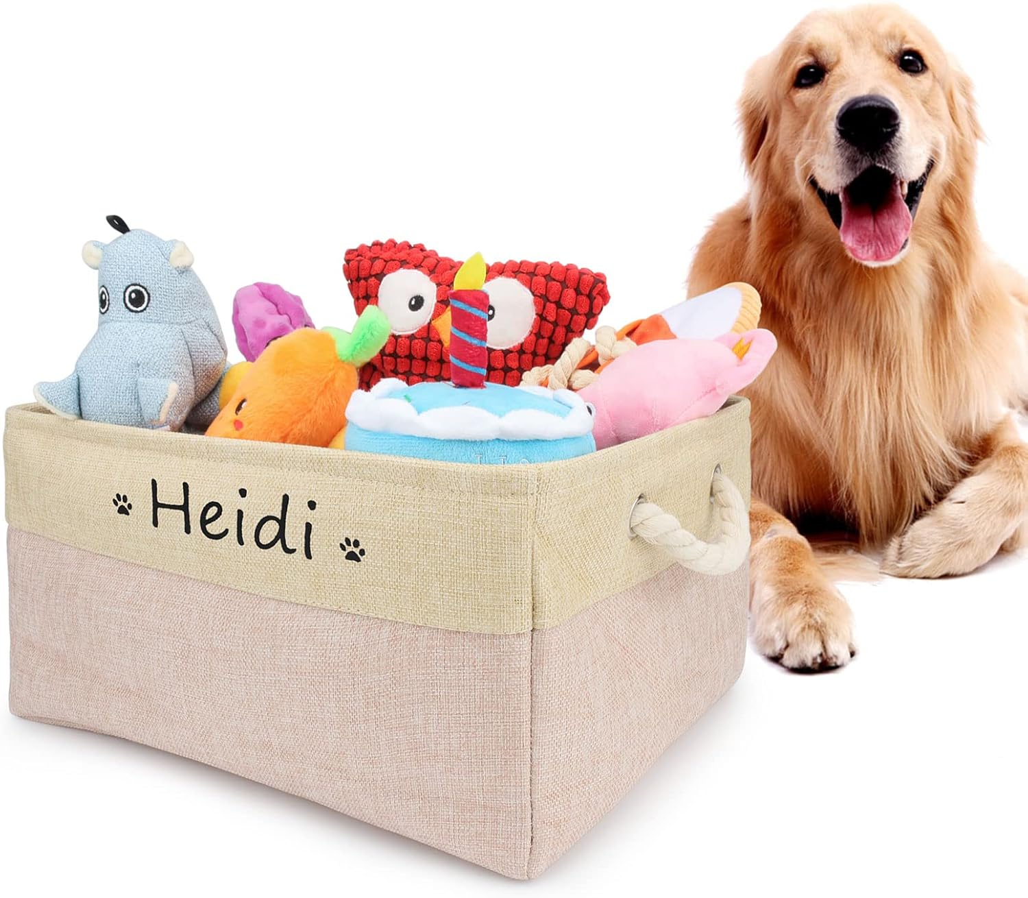 Canasta de almacenamiento personalizada de juguetes para perros, plegable, personalizable, con nombre de la mascota, caja organizadora para