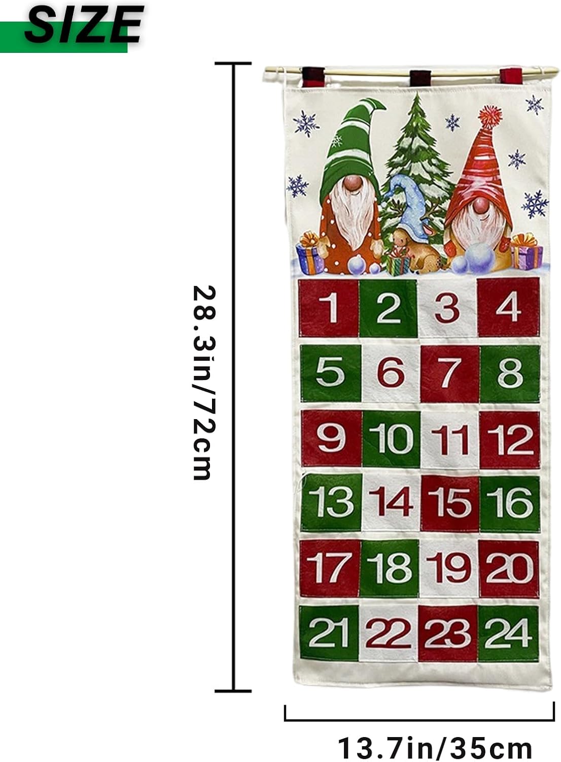 Calendario de cuenta regresiva de Navidad, calendario de Adviento colgante de madera, decoración de pared de Navidad con bolsillos, letrero de