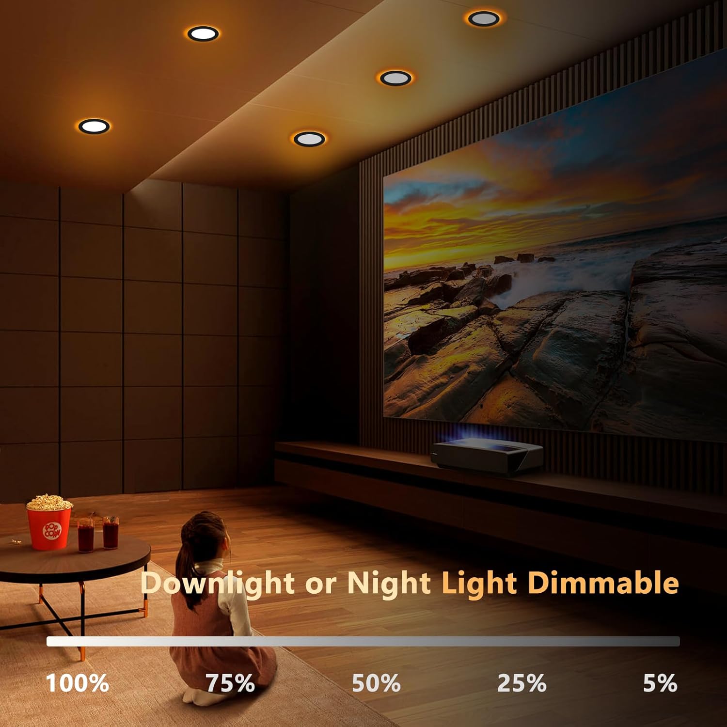 CycevSun Paquete de 6 luces empotrables negras de 6 pulgadas con luz nocturna, luz descendente de oblea ultrafina para interiores y exteriores,